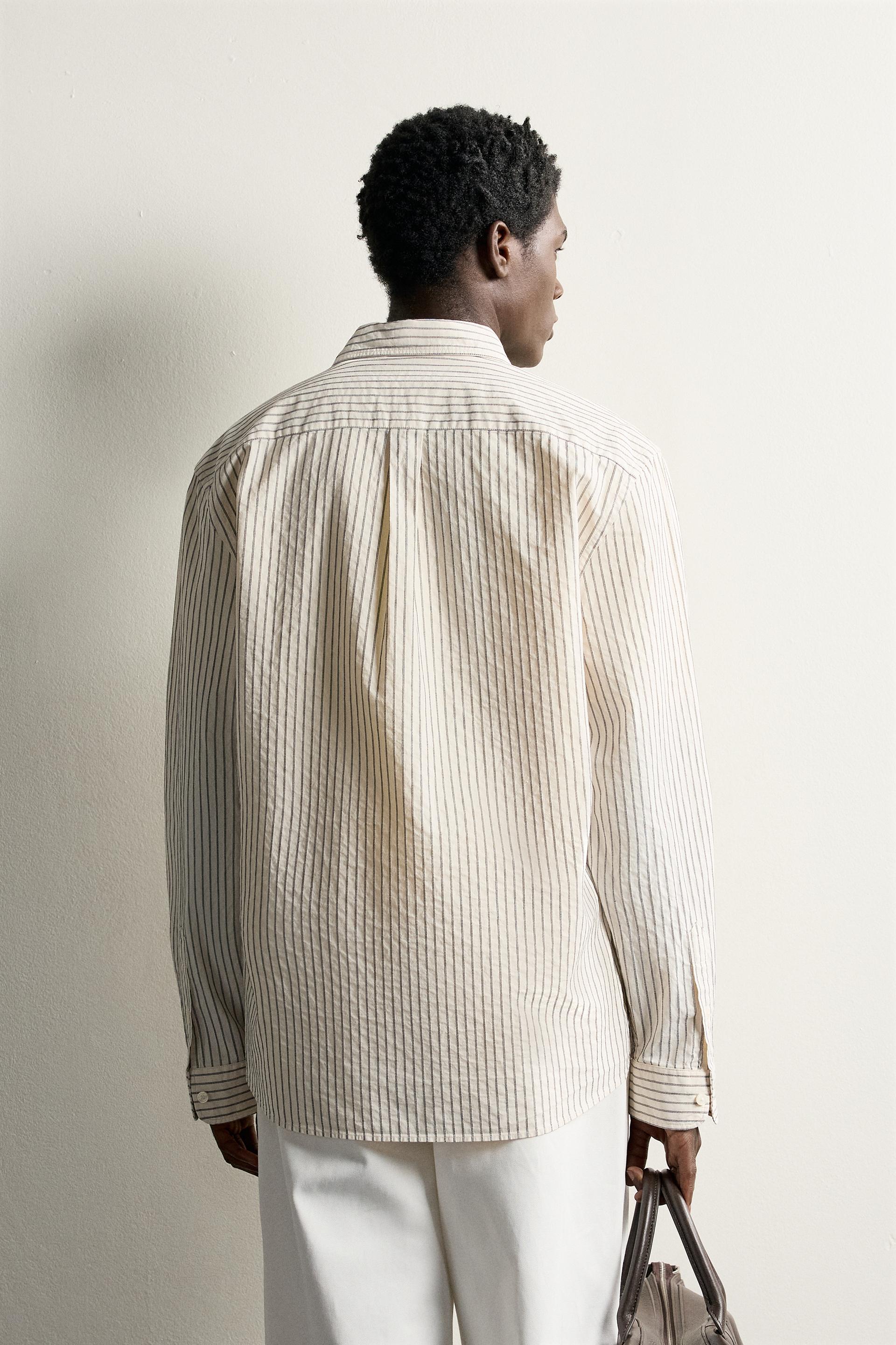 Zara Striped Relaxed-Fit Shirt — Ivory