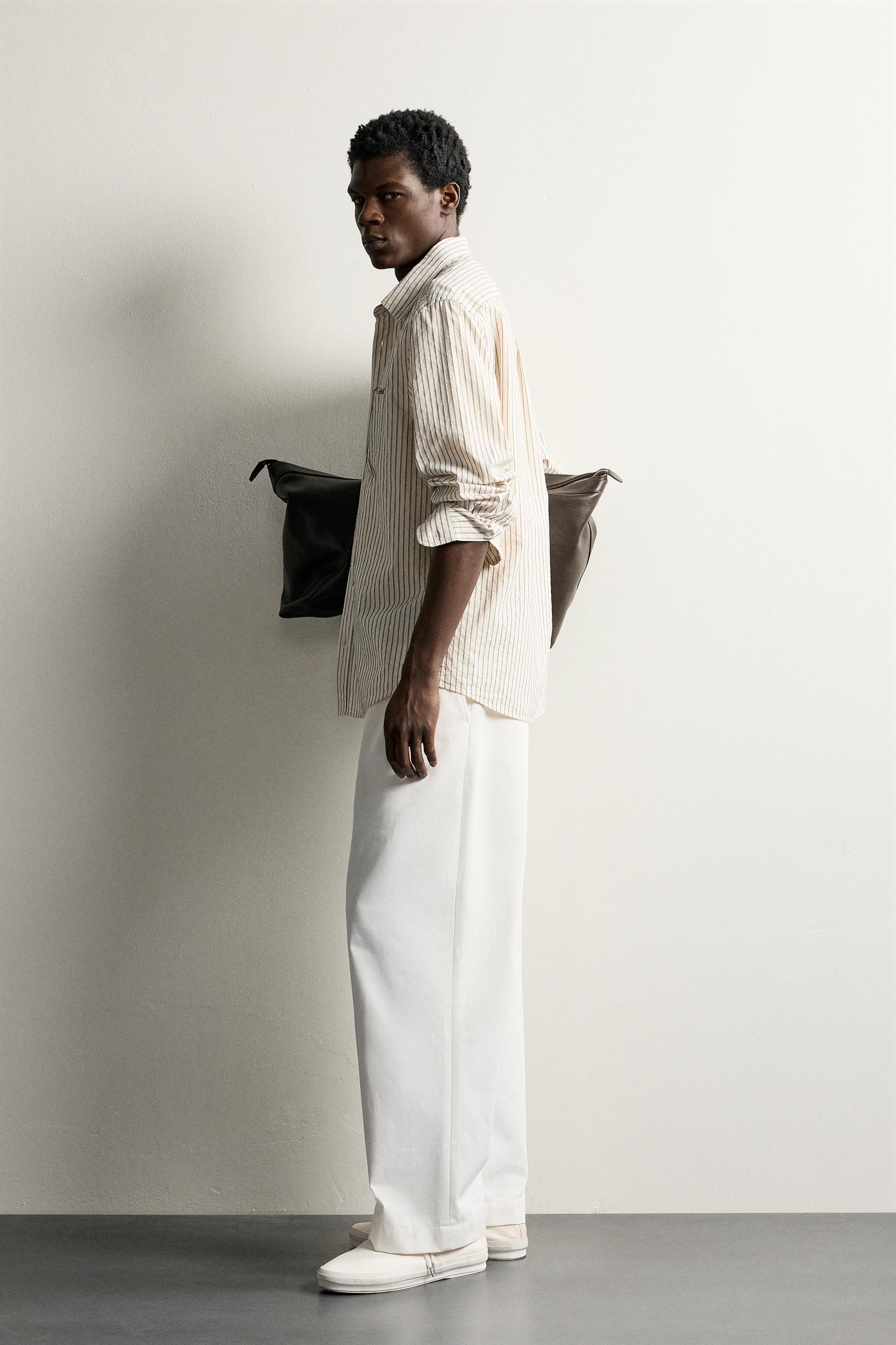 Zara Striped Relaxed-Fit Shirt — Ivory