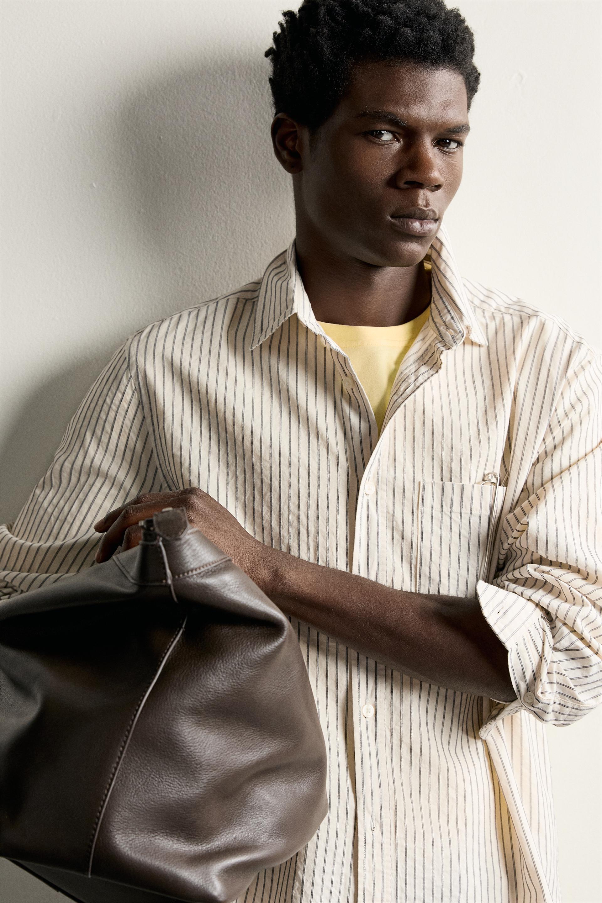 Zara Striped Relaxed-Fit Shirt — Ivory