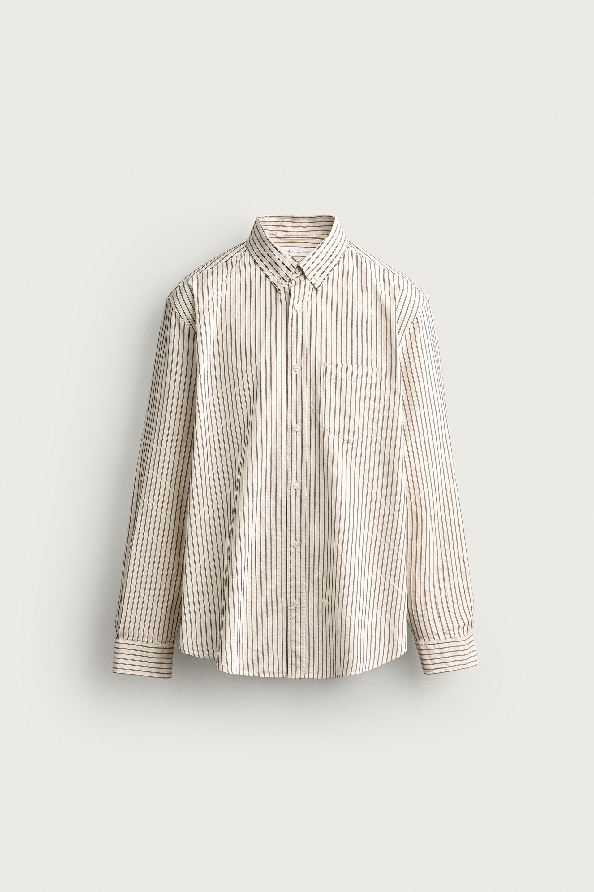 Zara Striped Relaxed-Fit Shirt — Ivory