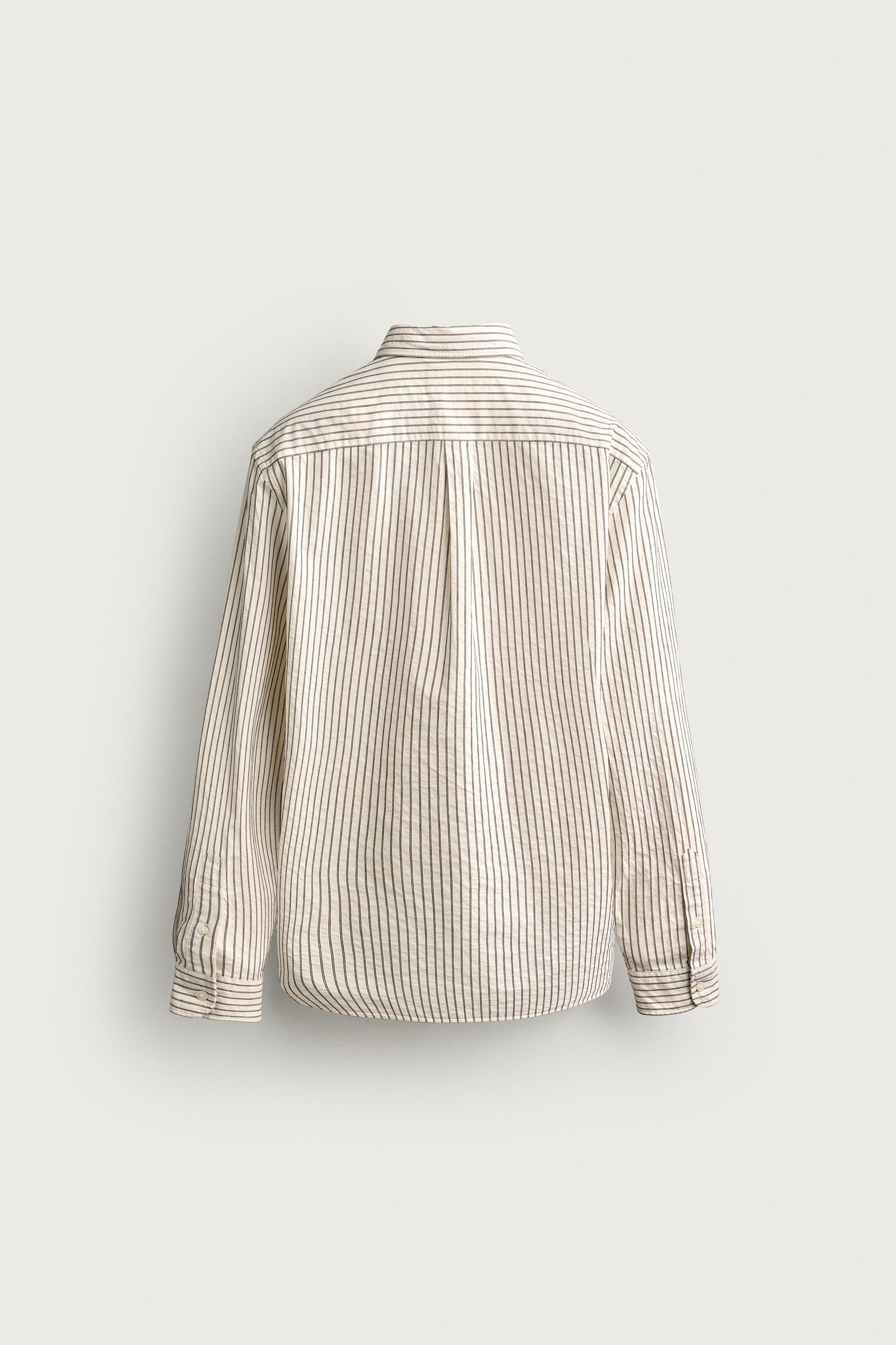 Zara Striped Relaxed-Fit Shirt — Ivory