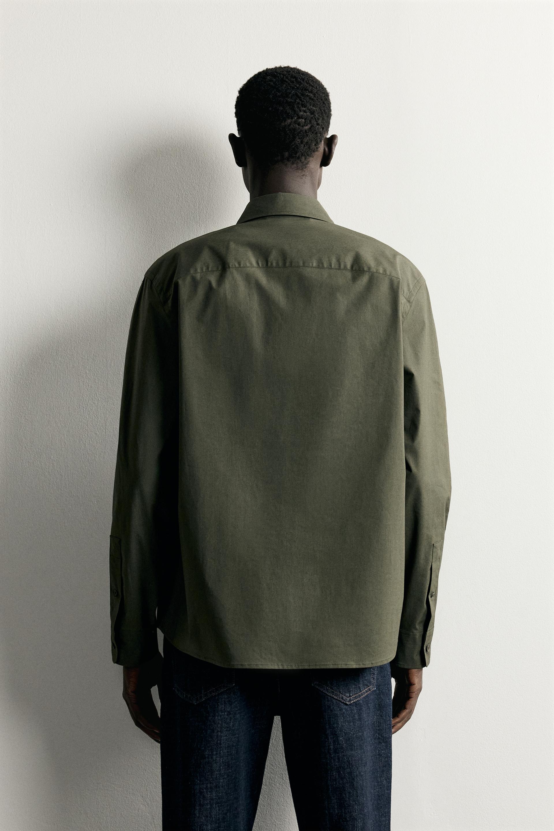 Zara Relaxed Poplin Tie Shirt — Olive