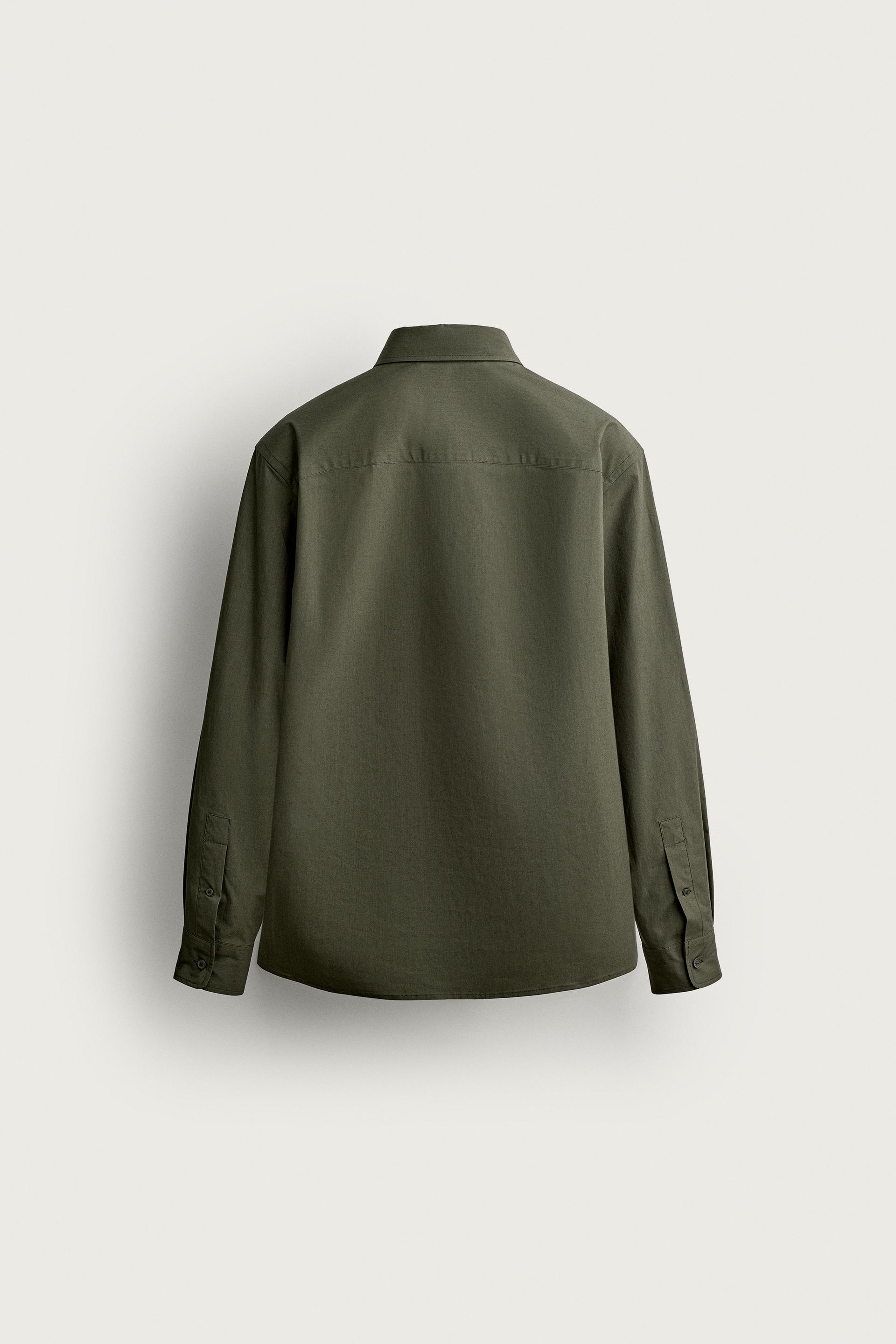 Zara Relaxed Poplin Tie Shirt — Olive