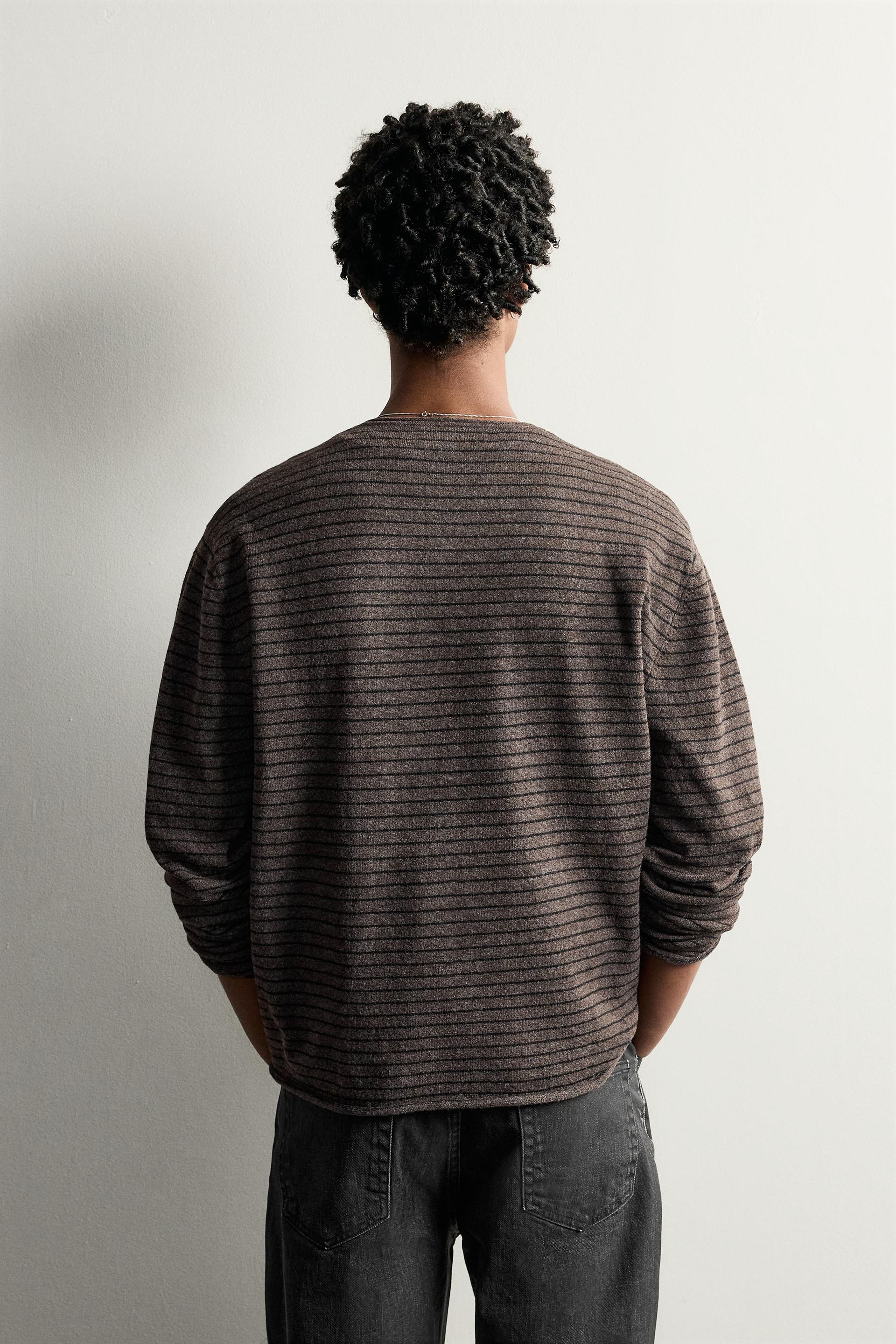 Zara Striped Relaxed Fit Sweater — Marron