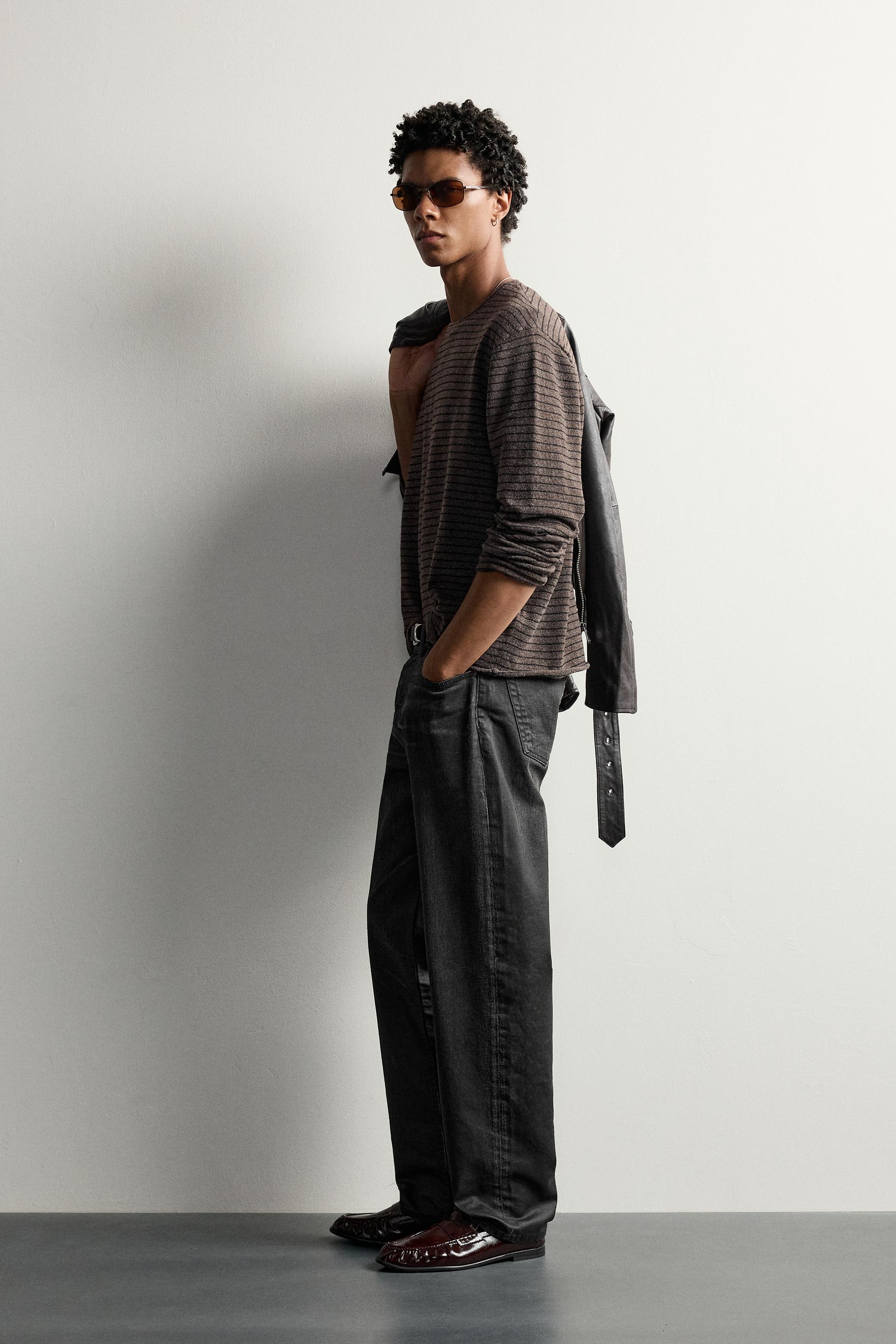 Zara Striped Relaxed Fit Sweater — Marron