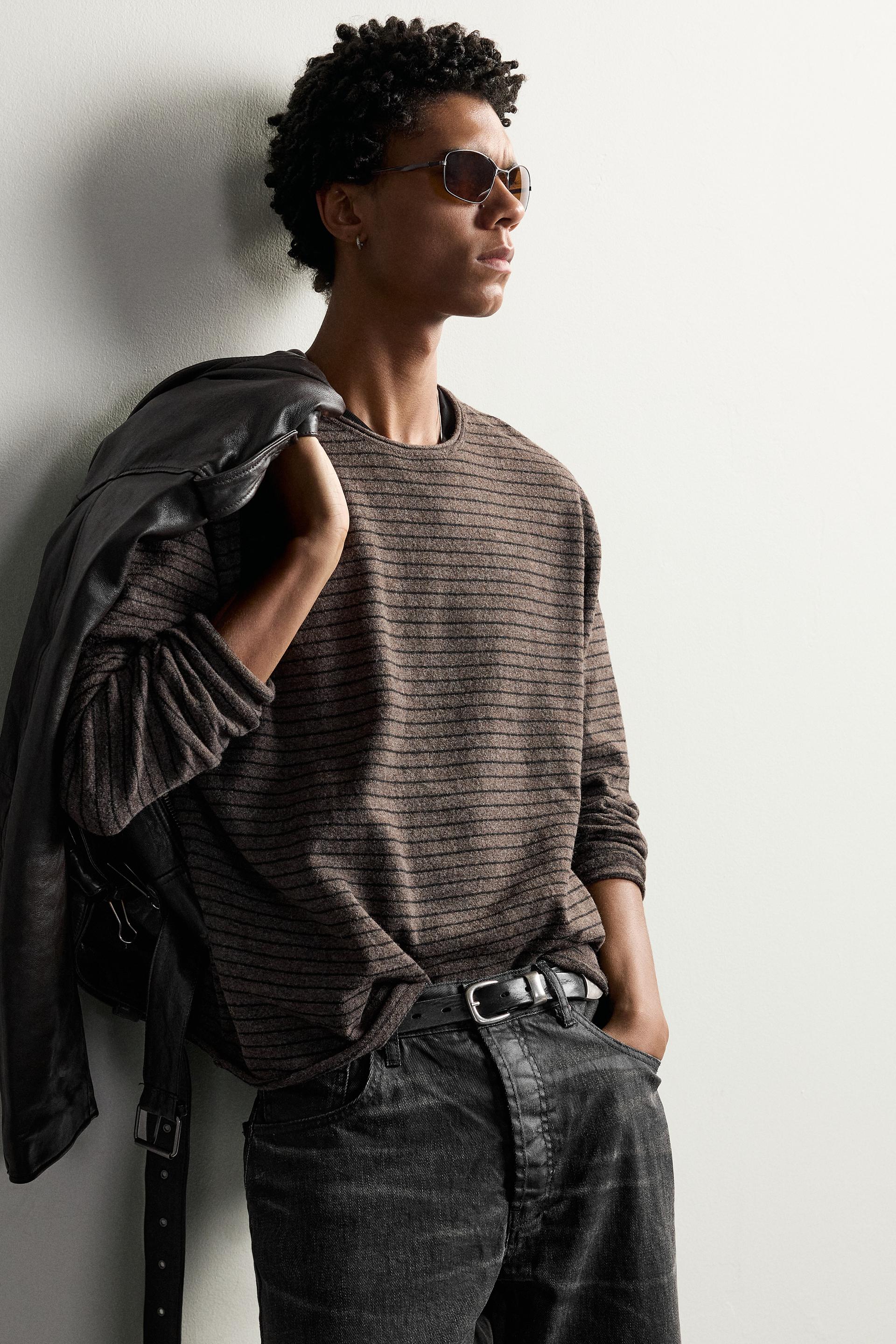 Zara Striped Relaxed Fit Sweater — Marron