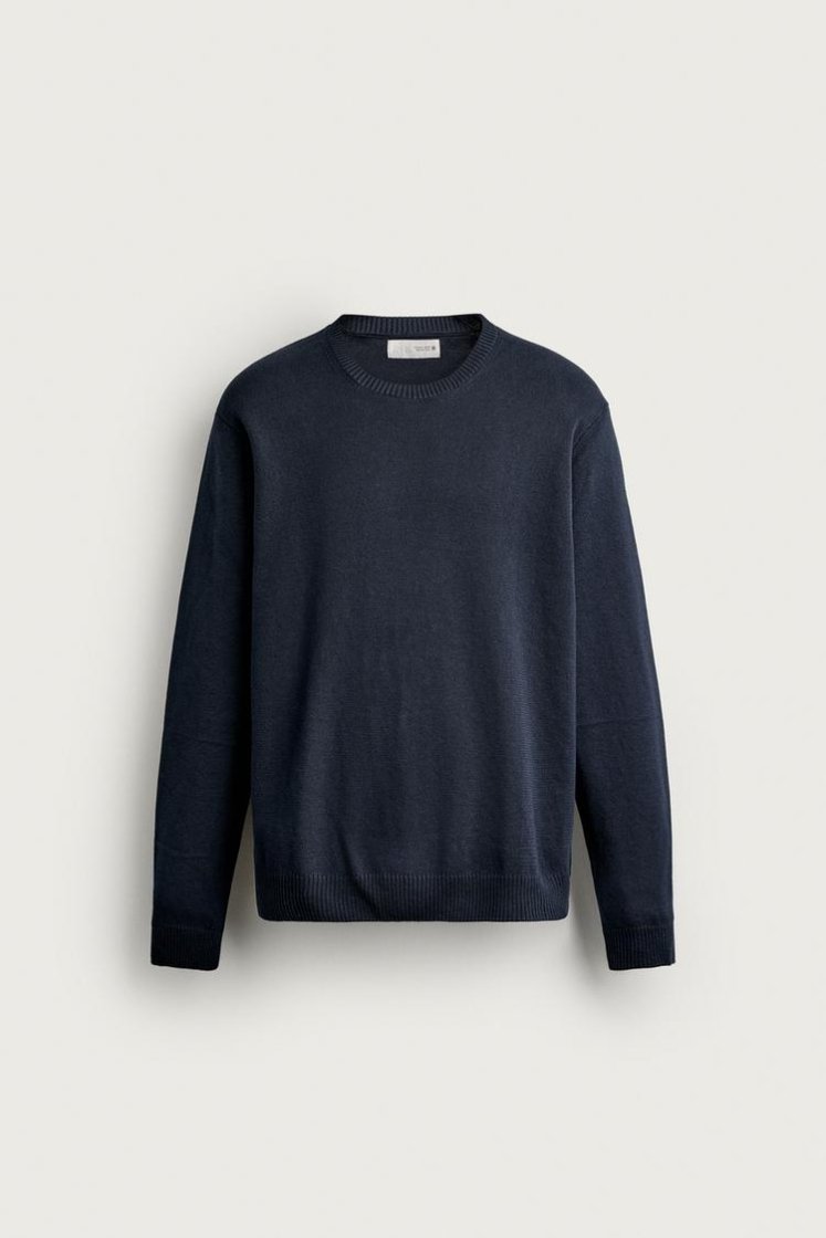 Zara Structured Cotton Knit — Navy
