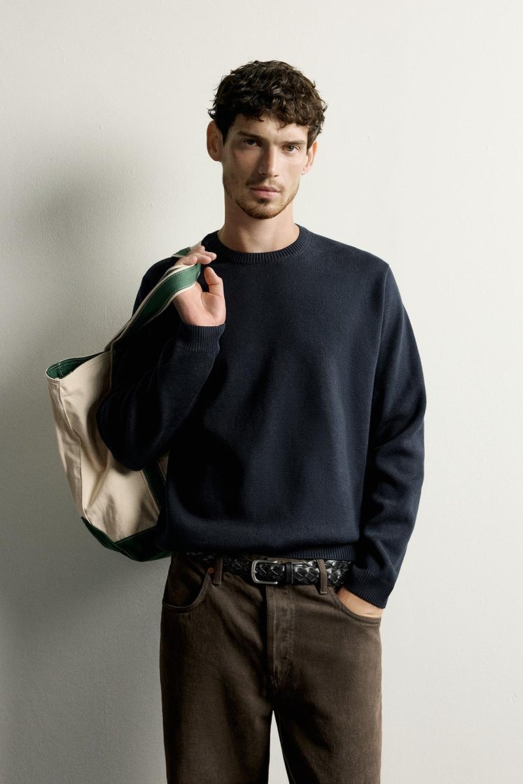 Zara Structured Cotton Knit — Navy