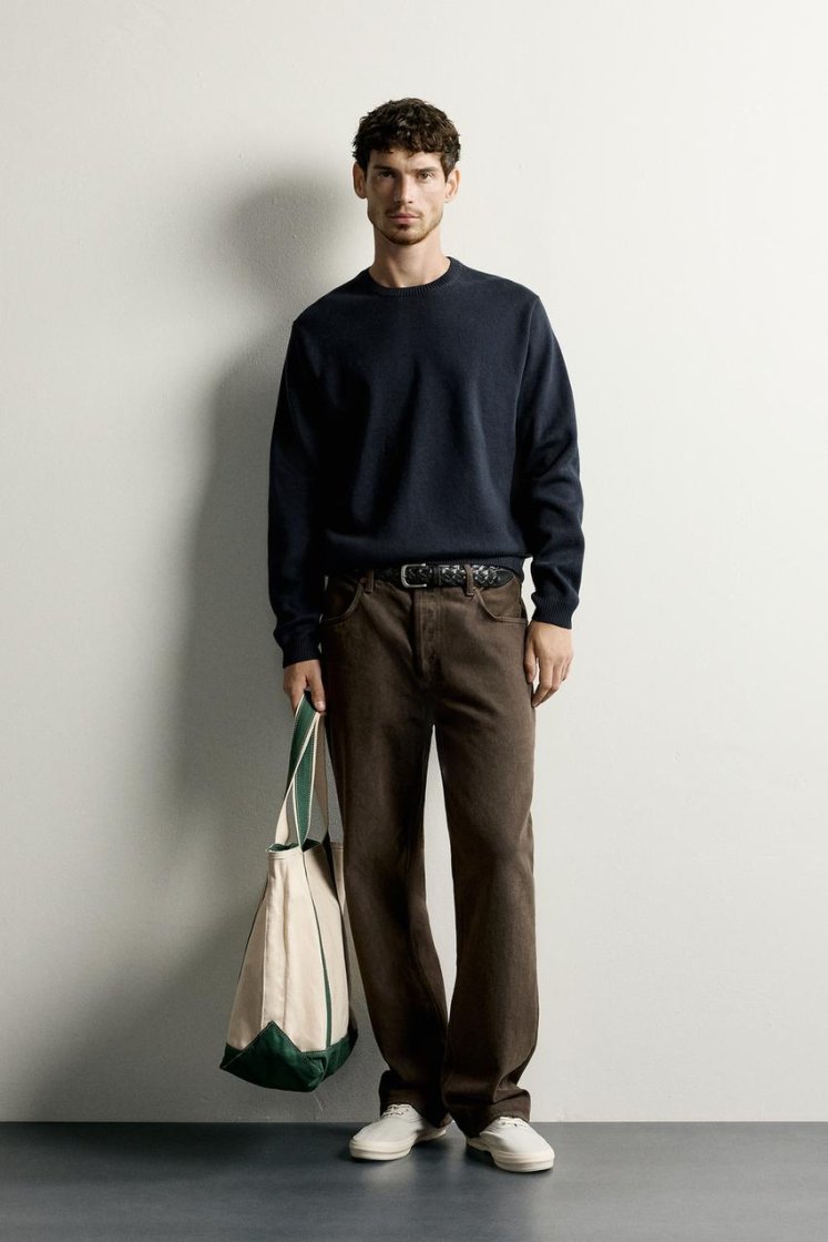 Zara Structured Cotton Knit — Navy