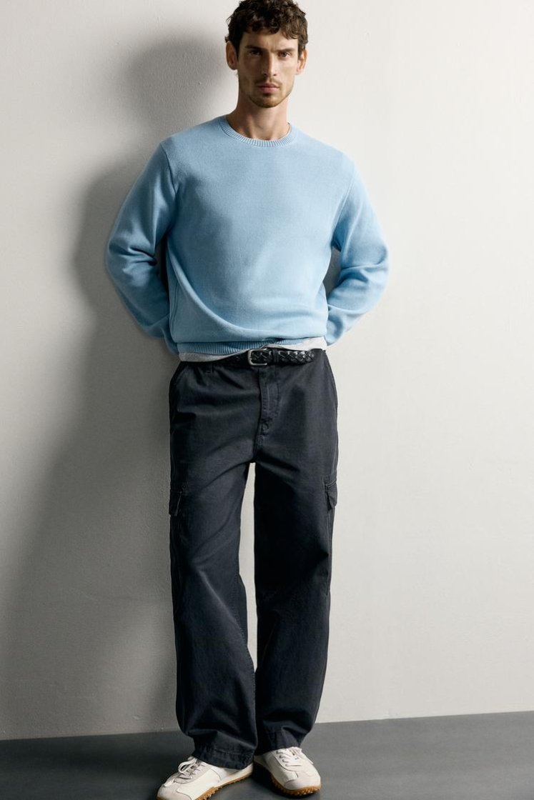 Zara Structured Cotton Knit — Sky Blue