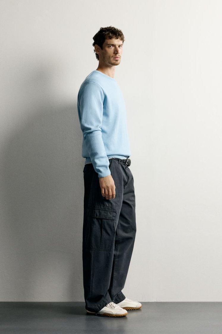 Zara Structured Cotton Knit — Sky Blue