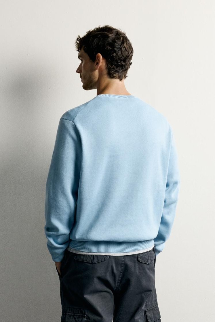 Zara Structured Cotton Knit — Sky Blue