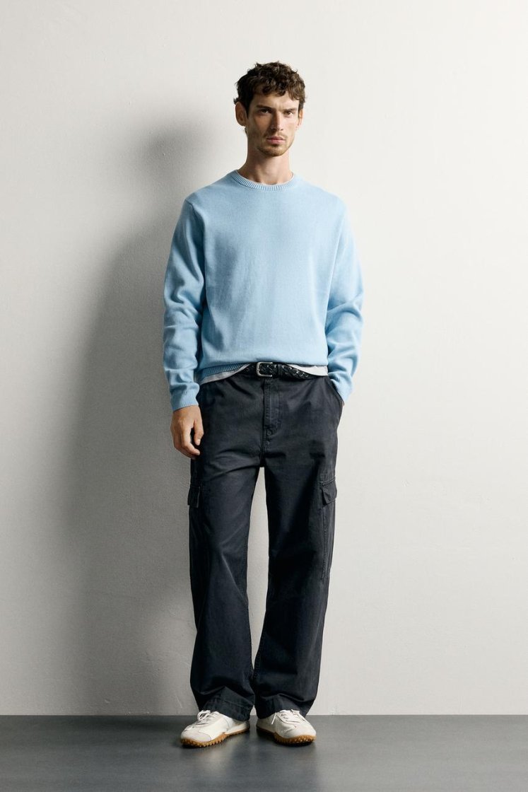 Zara Structured Cotton Knit — Sky Blue