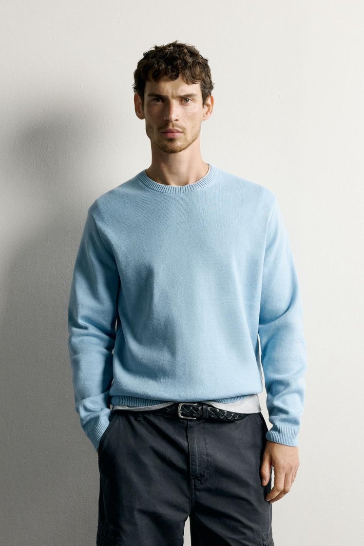 Zara Structured Cotton Knit — Sky Blue