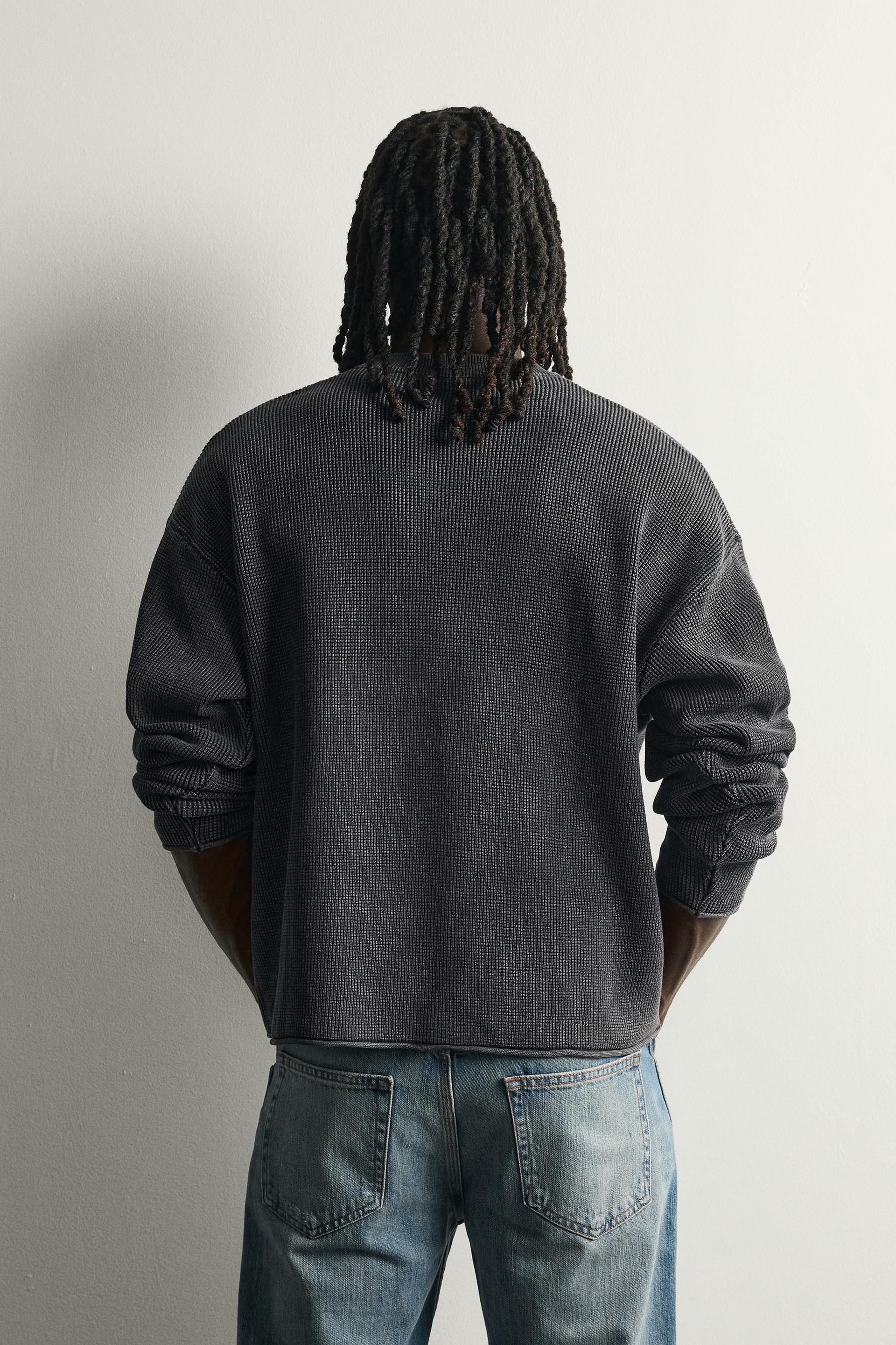 Zara Waffle Knit Relaxed Sweater — Navy
