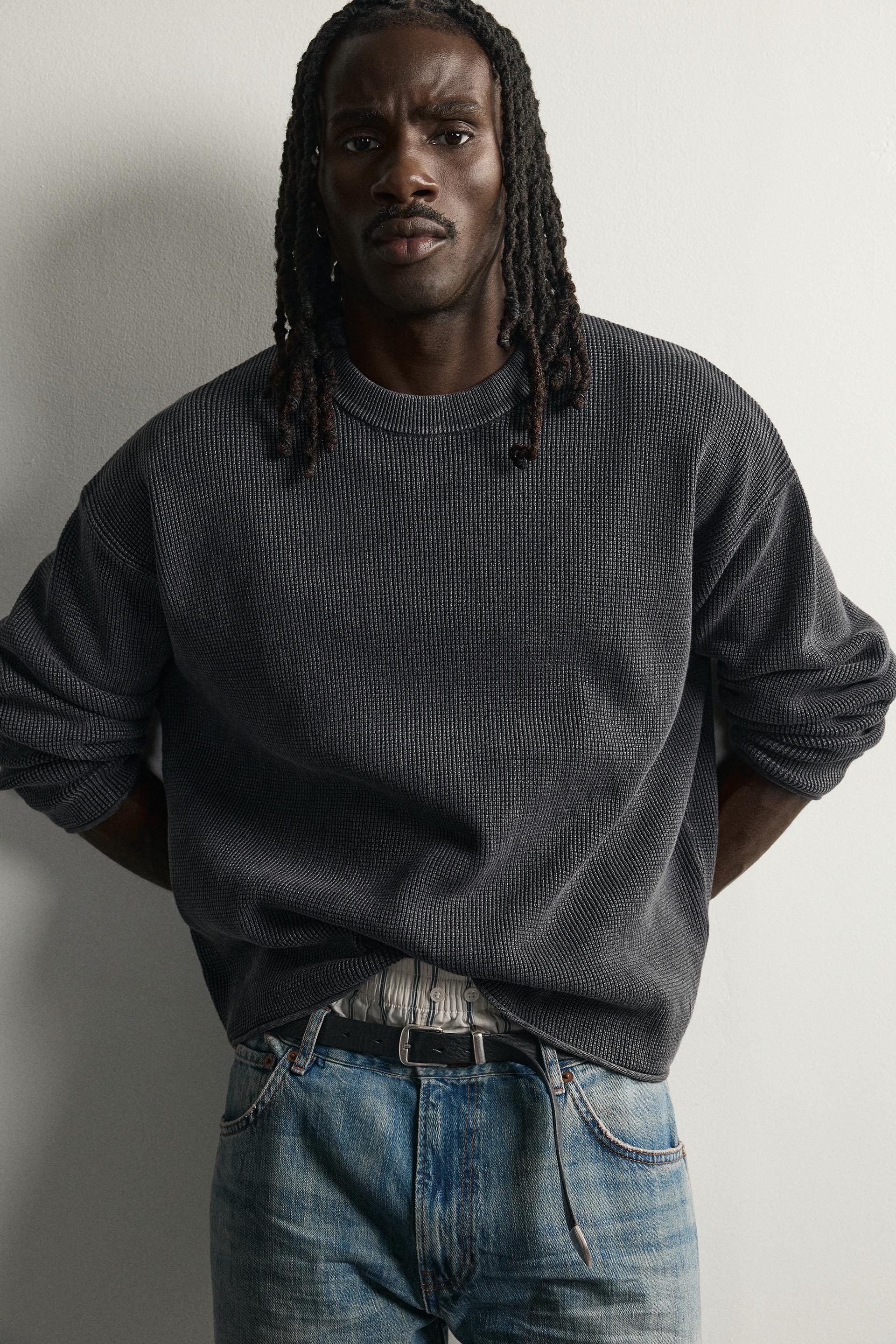 Zara Waffle Knit Relaxed Sweater — Navy