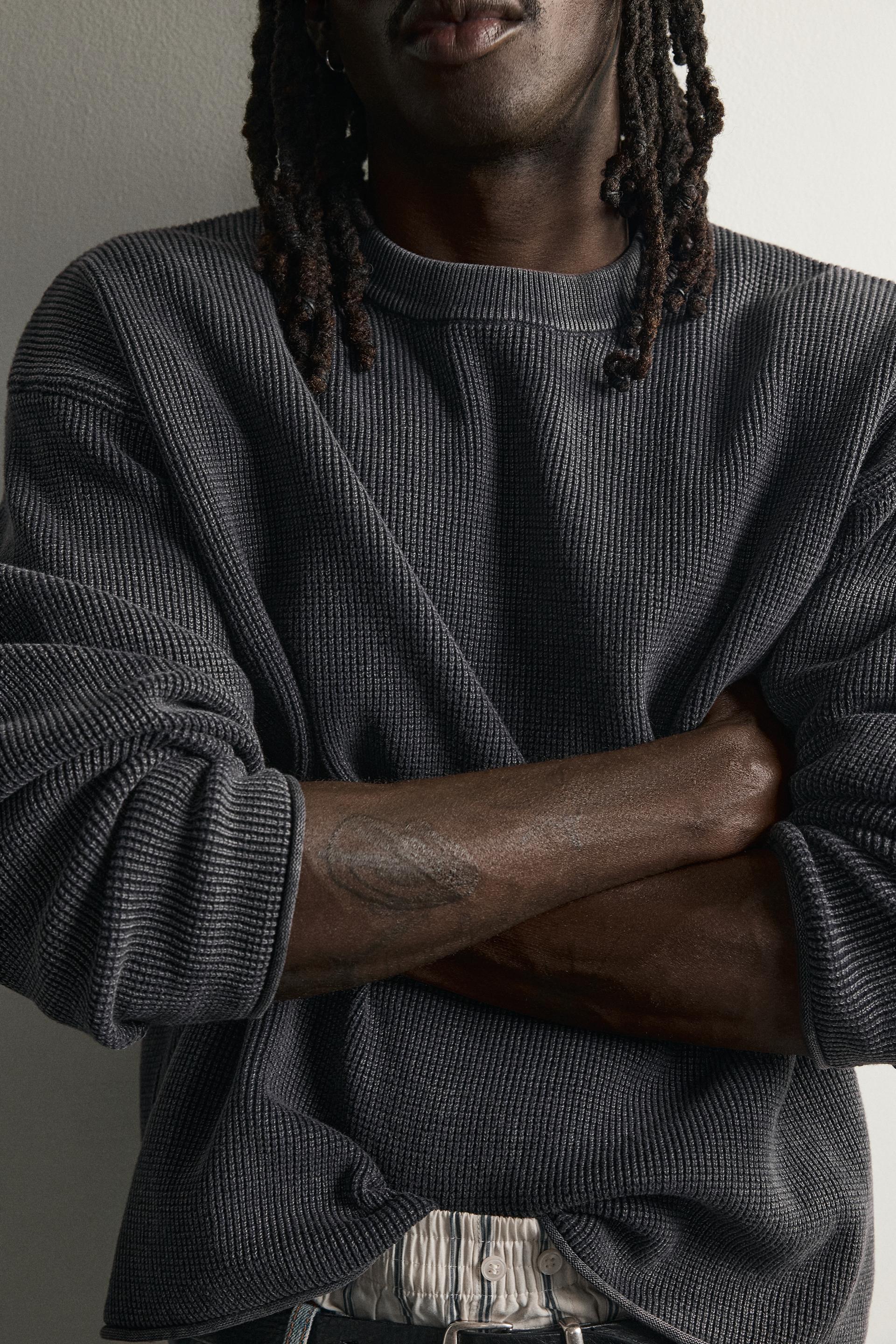Zara Waffle Knit Relaxed Sweater — Navy