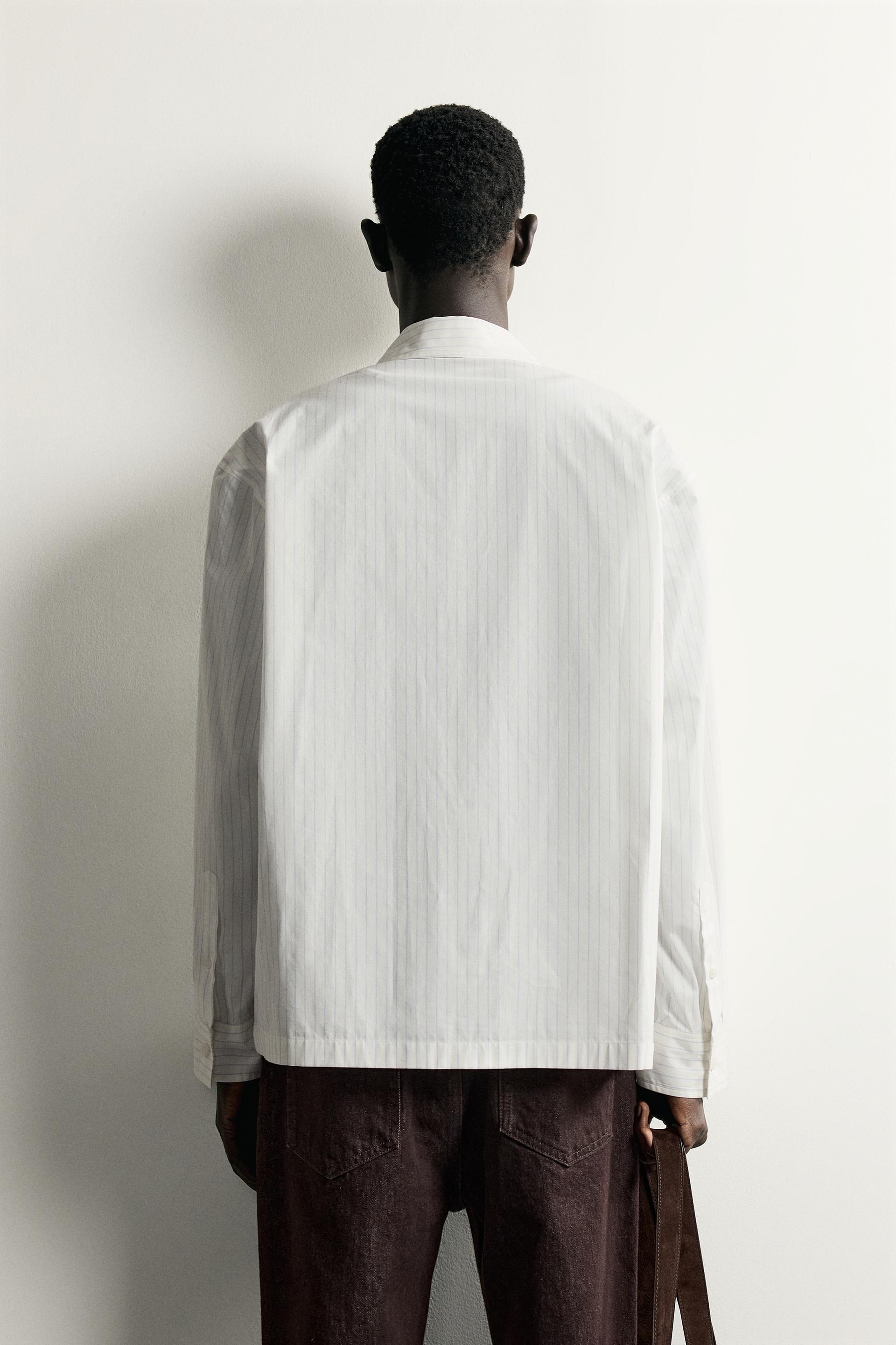 Zara Striped Overshirt Relaxed Fit — White
