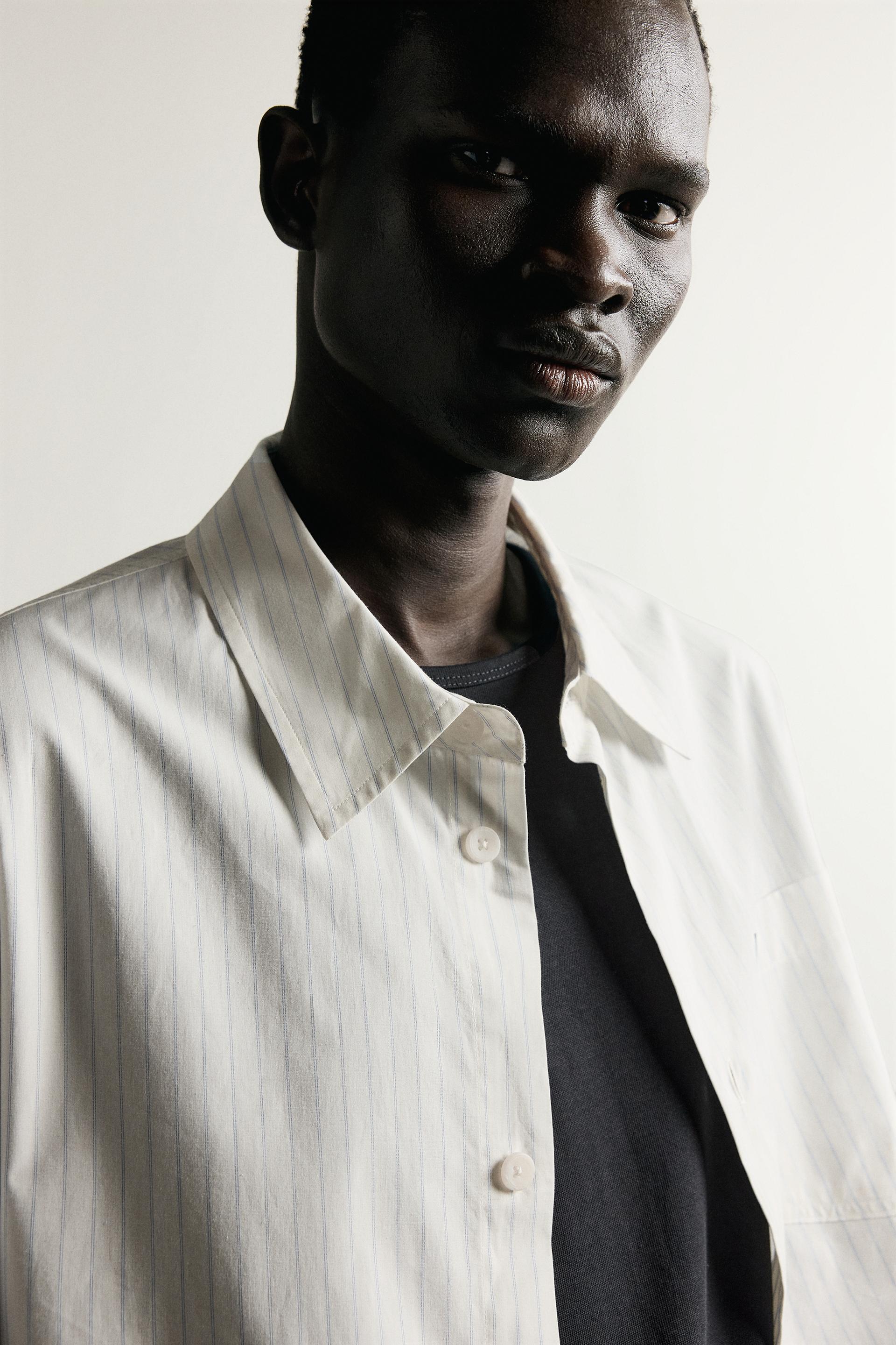 Zara Striped Overshirt Relaxed Fit — White