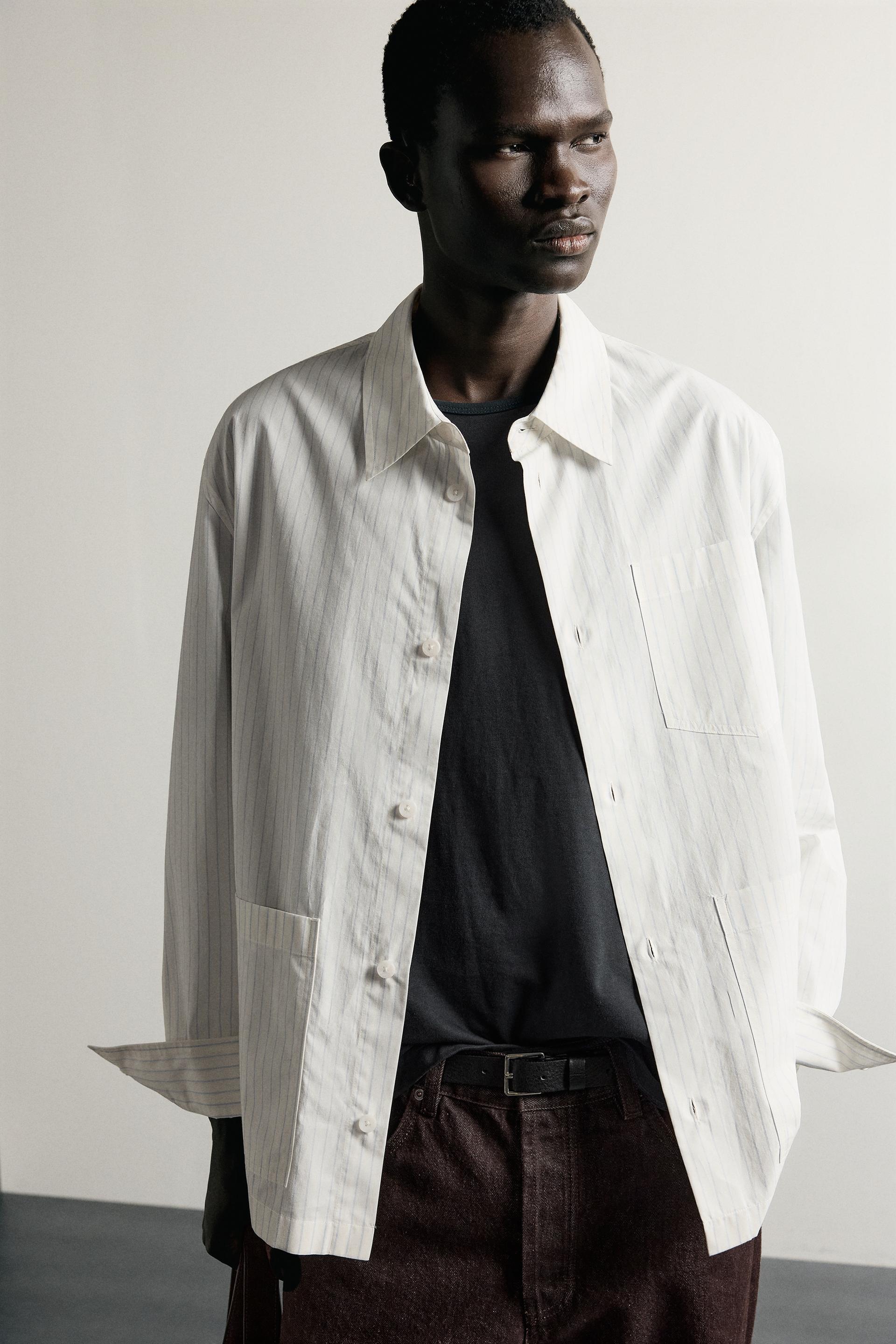 Zara Striped Overshirt Relaxed Fit — White