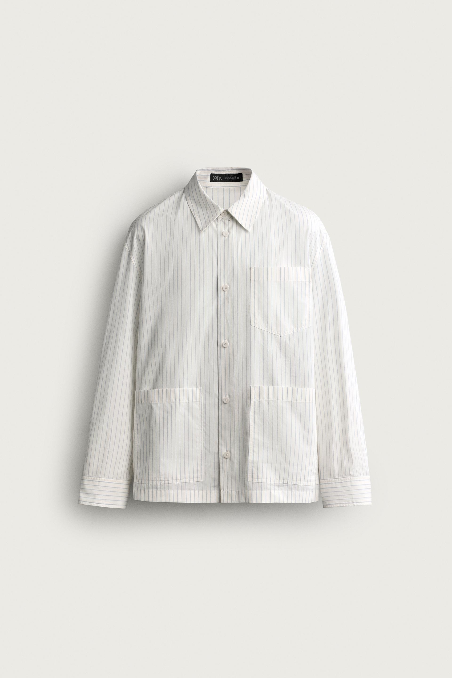 Zara Striped Overshirt Relaxed Fit — White