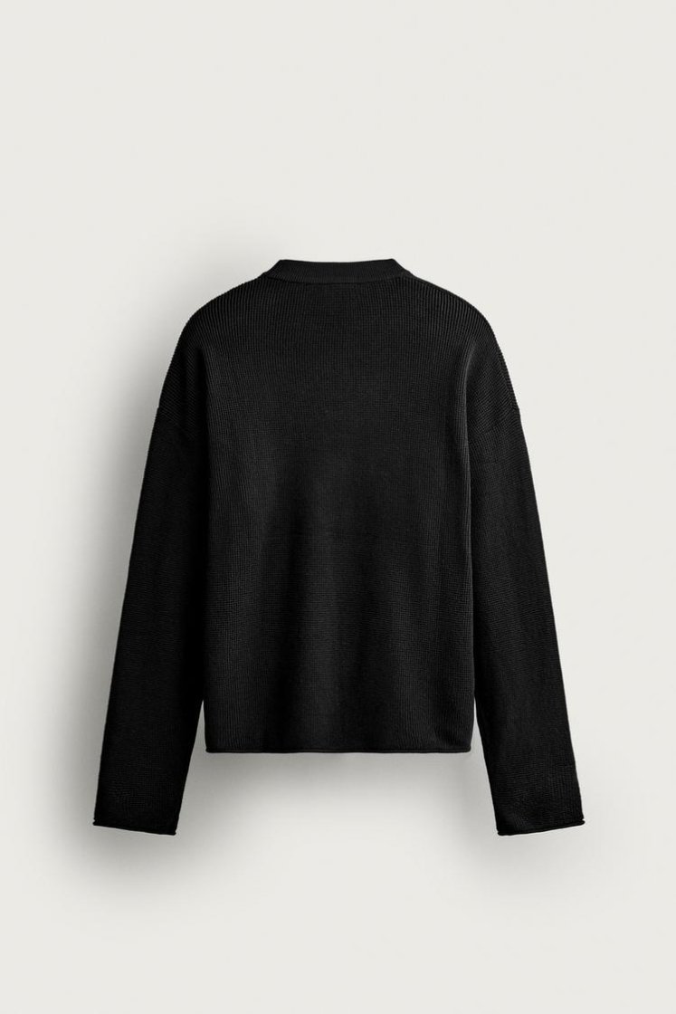Zara Waffle Knit Relaxed Sweater — Black