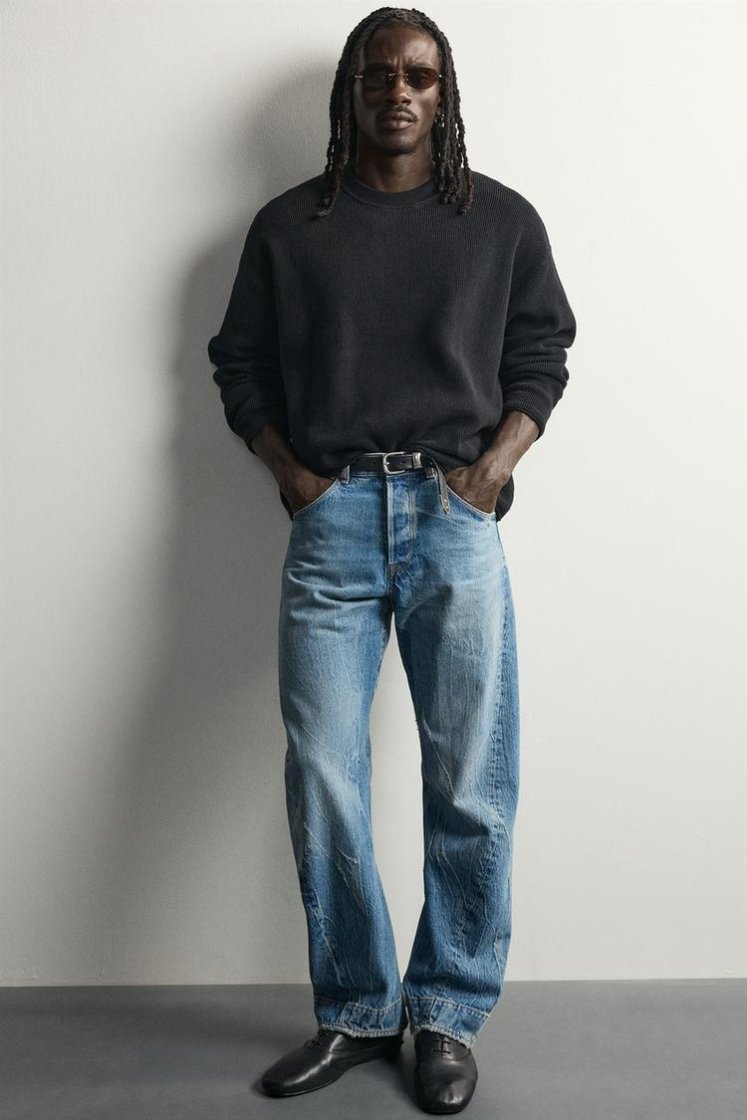 Zara Waffle Knit Relaxed Sweater — Black