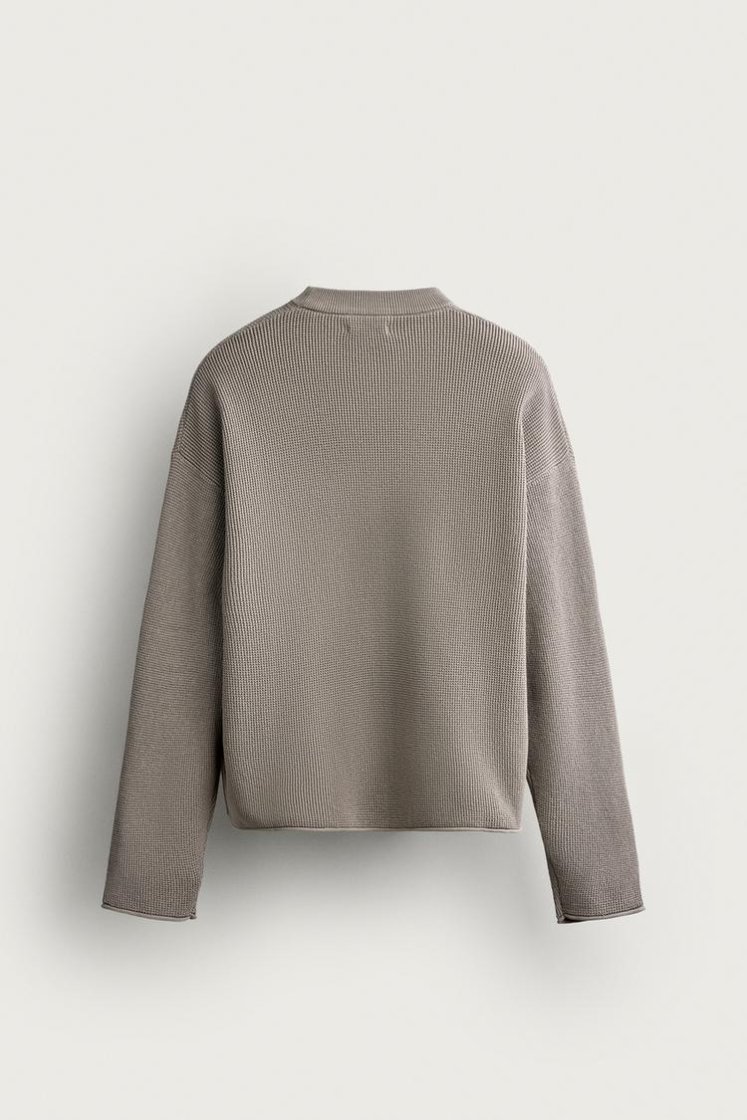 Zara Waffle Knit Relaxed Sweater — Grey