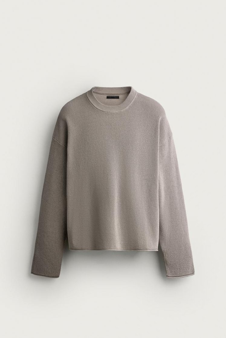 Zara Waffle Knit Relaxed Sweater — Grey