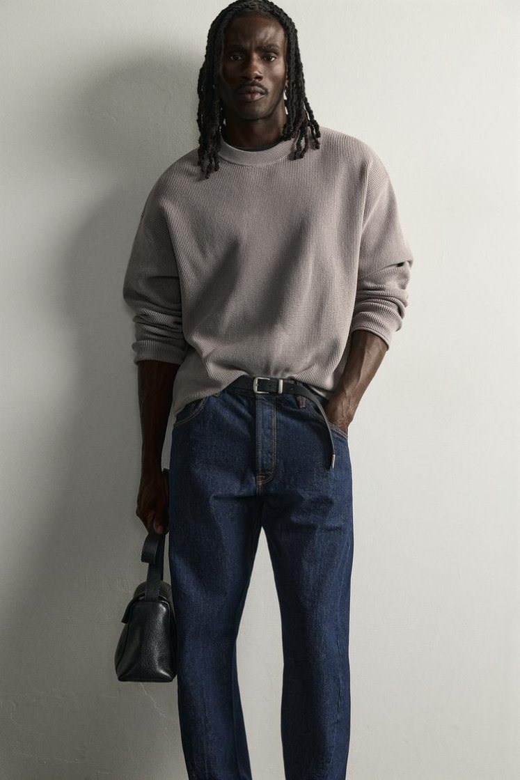 Zara Waffle Knit Relaxed Sweater — Grey