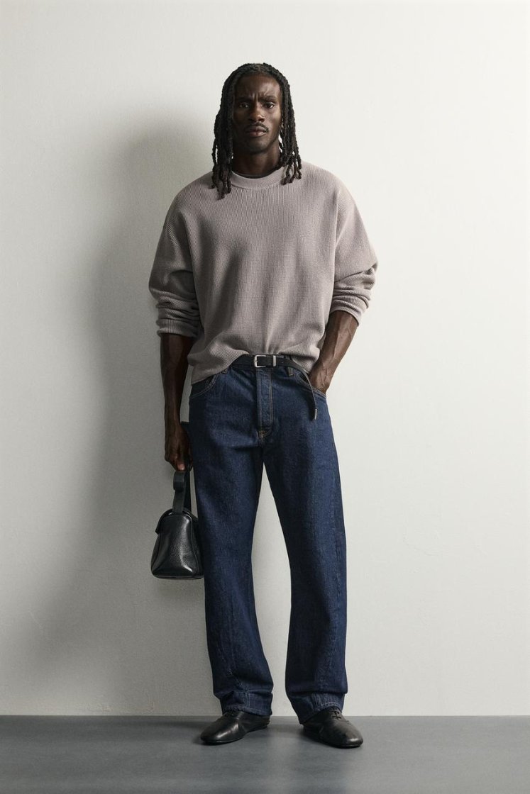 Zara Waffle Knit Relaxed Sweater — Grey