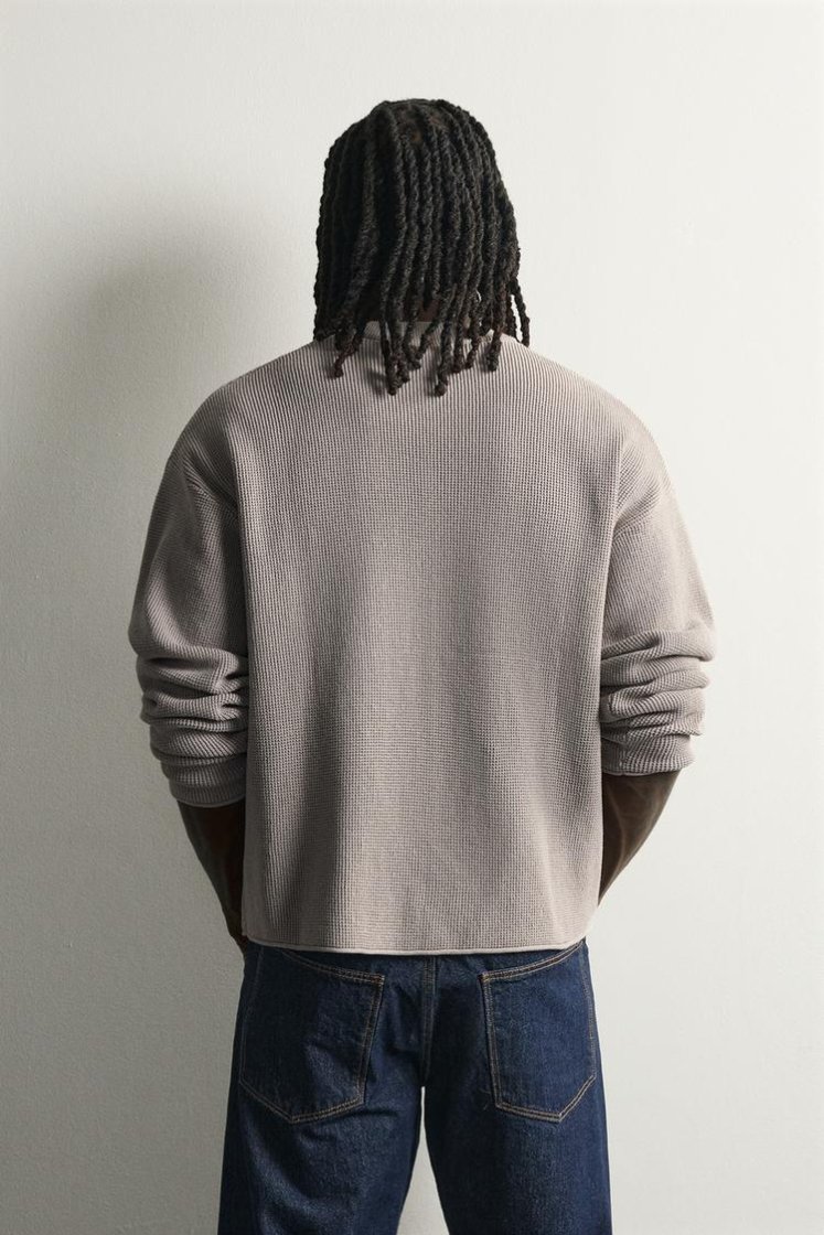 Zara Waffle Knit Relaxed Sweater — Grey