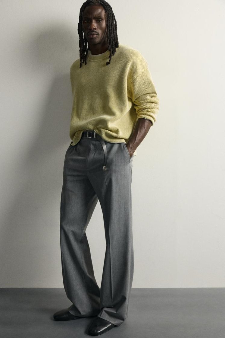 Zara Waffle Knit Relaxed Sweater — Yellow