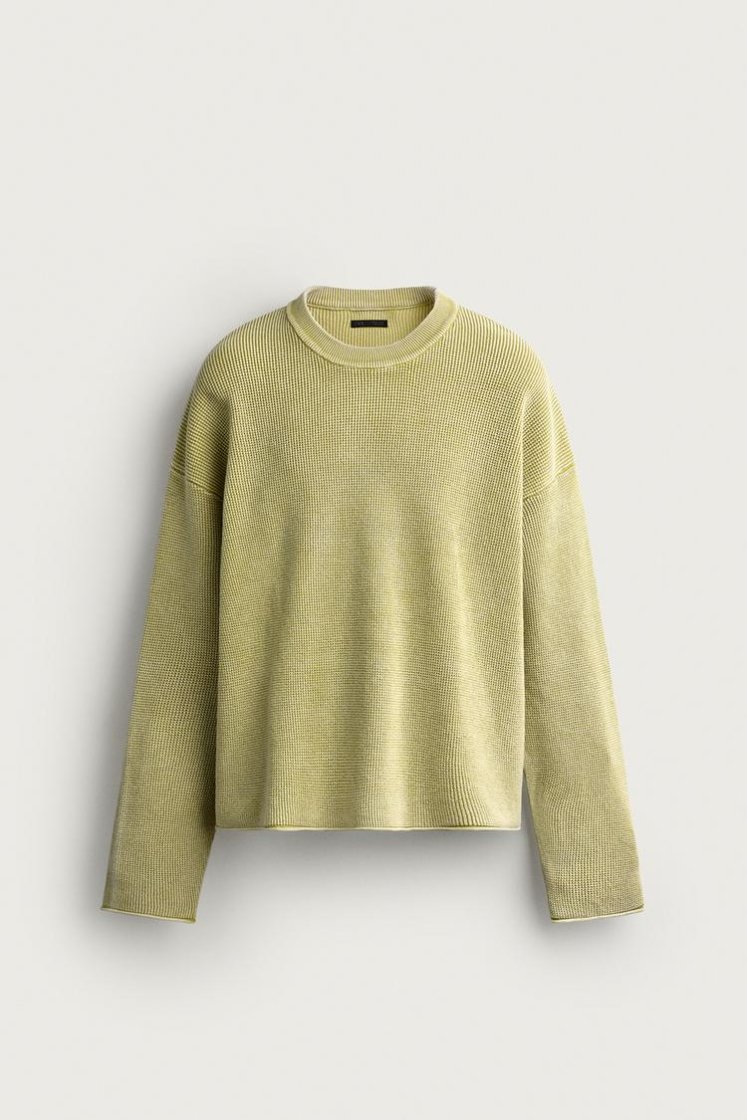 Zara Waffle Knit Relaxed Sweater — Yellow