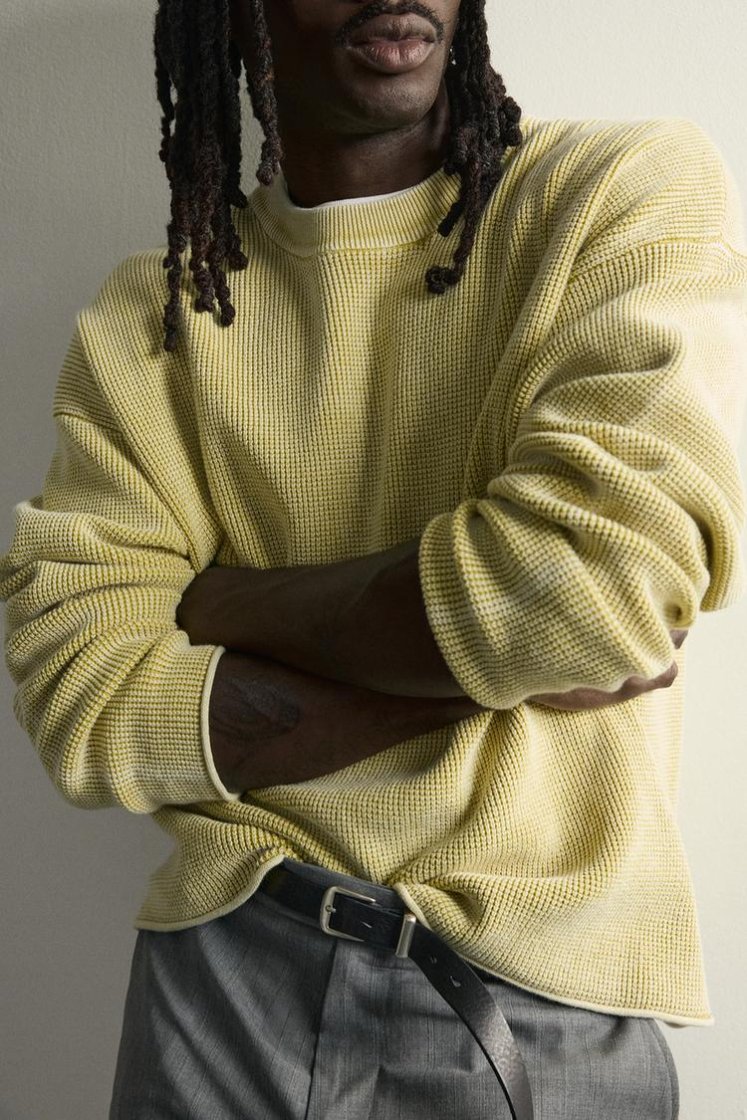 Zara Waffle Knit Relaxed Sweater — Yellow