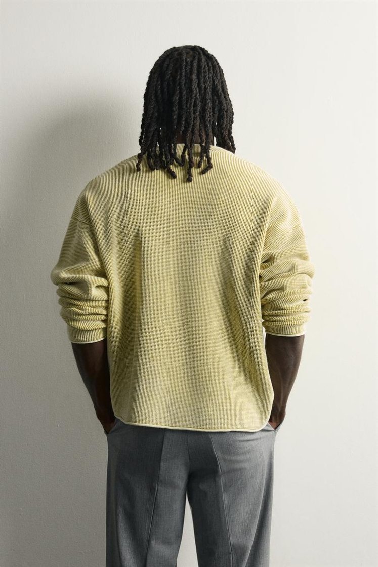 Zara Waffle Knit Relaxed Sweater — Yellow