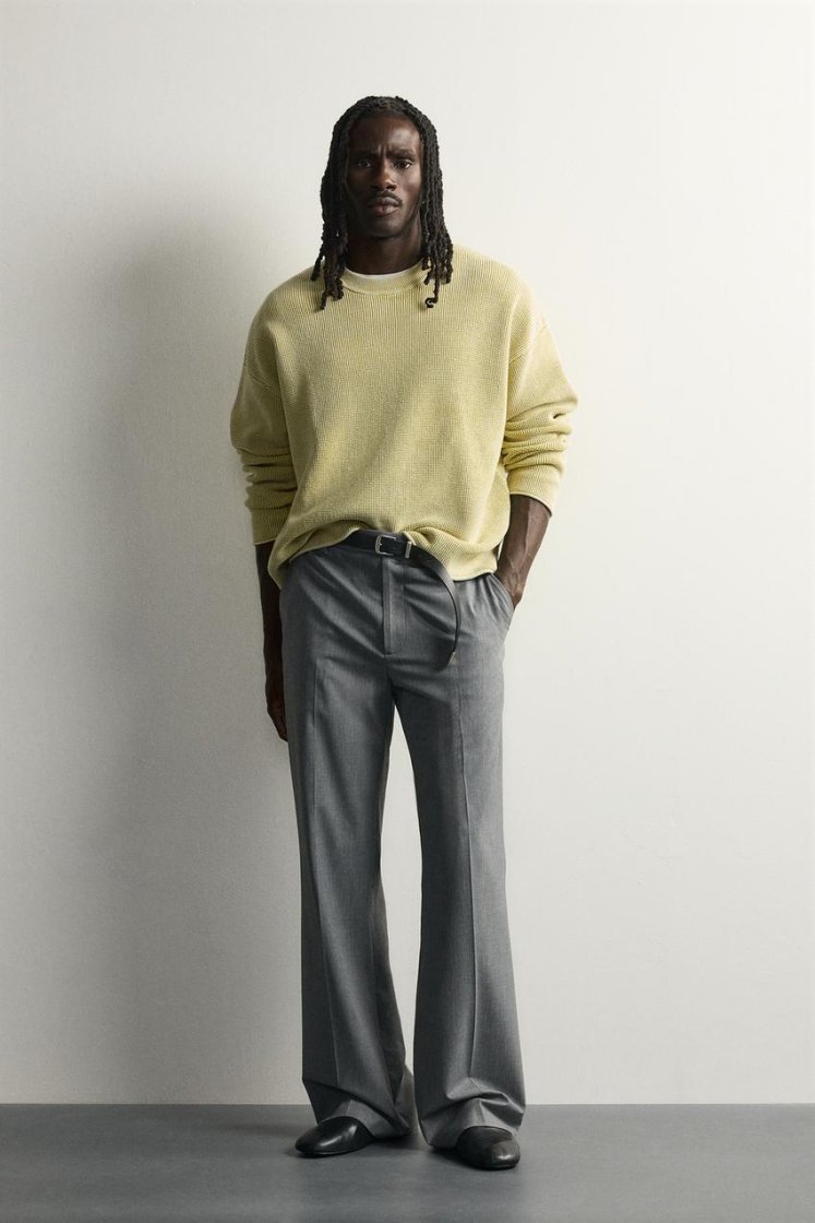Zara Waffle Knit Relaxed Sweater — Yellow