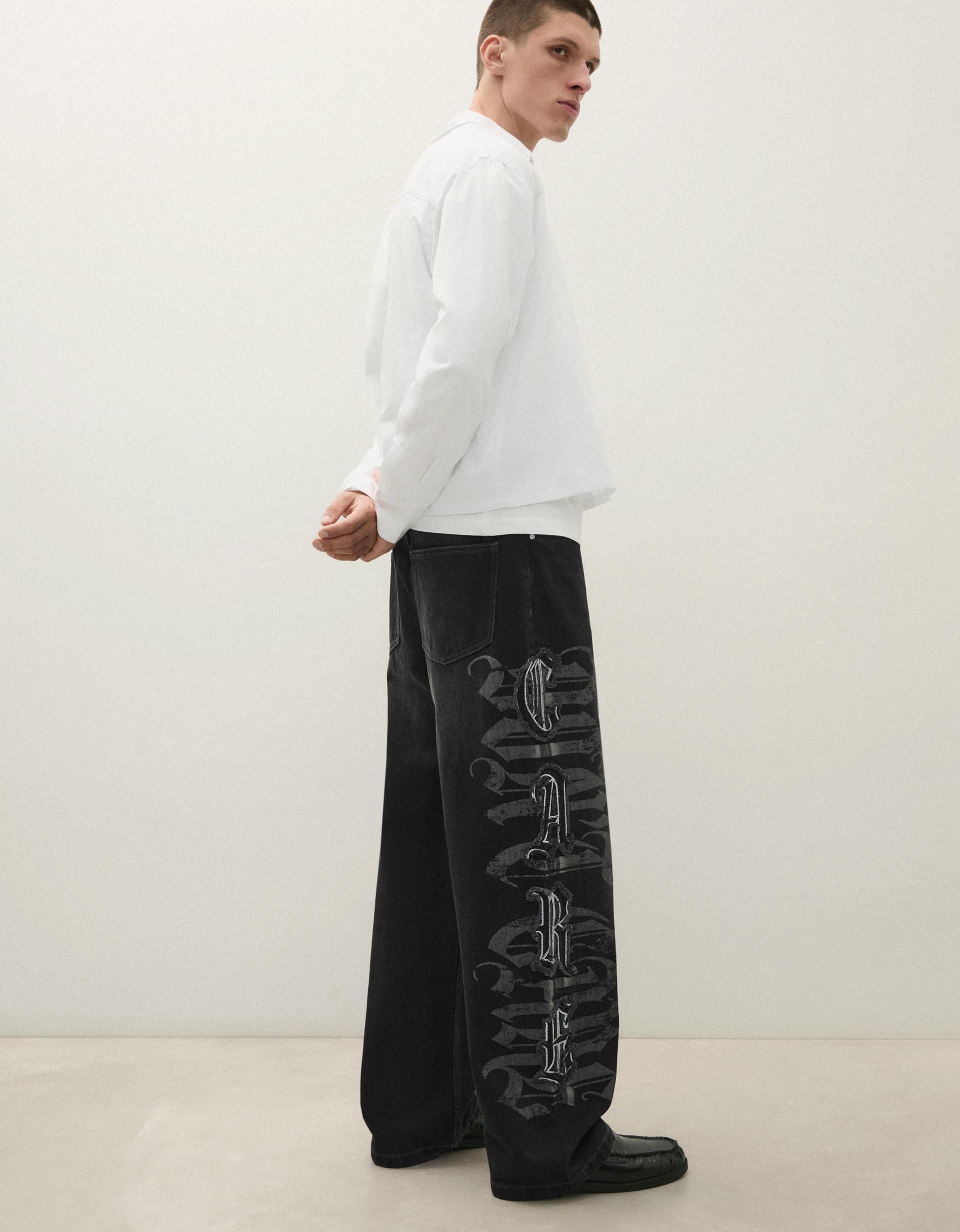 Bershka Baggy Patch Jeans — Noir