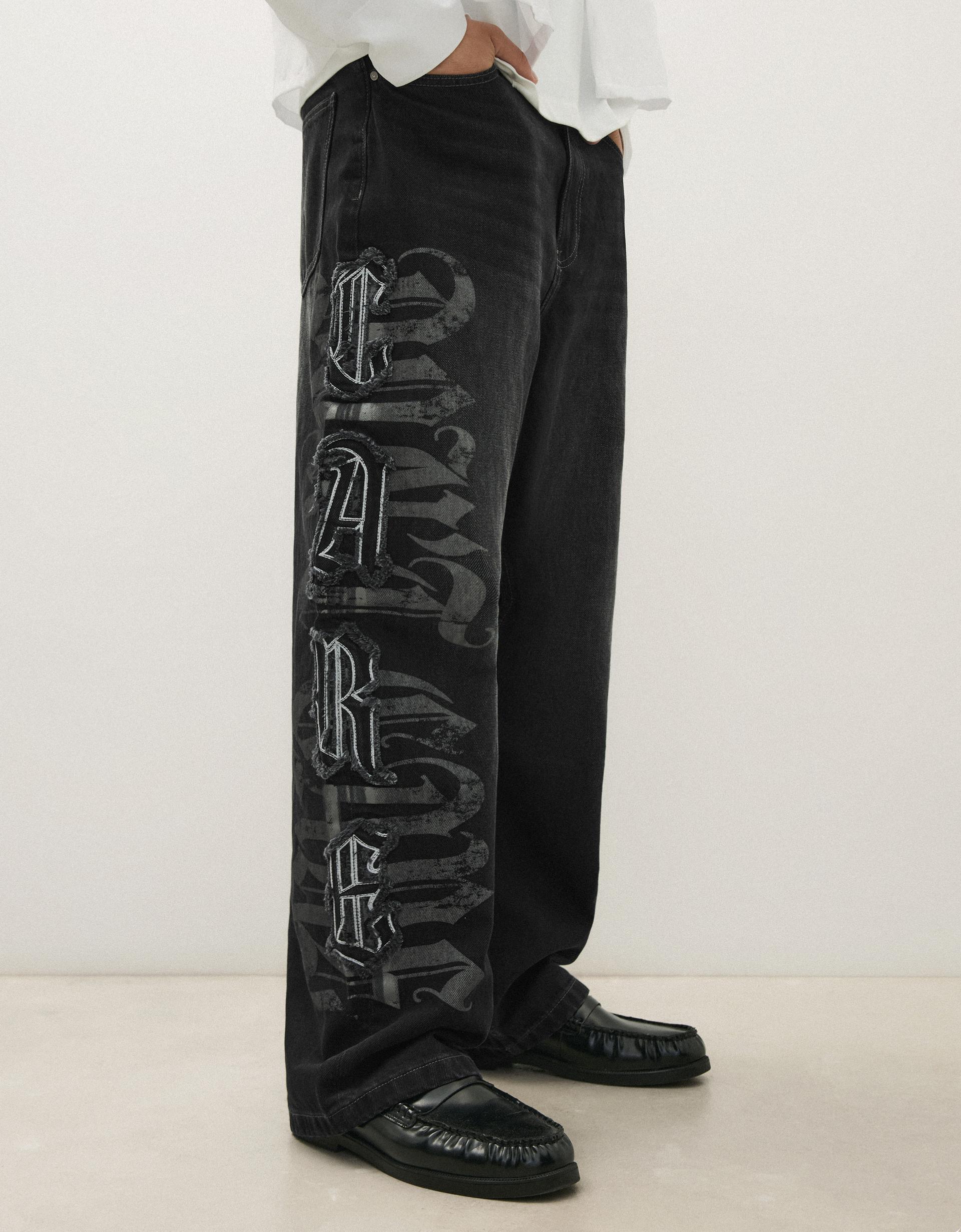 Bershka Baggy Patch Jeans — Noir