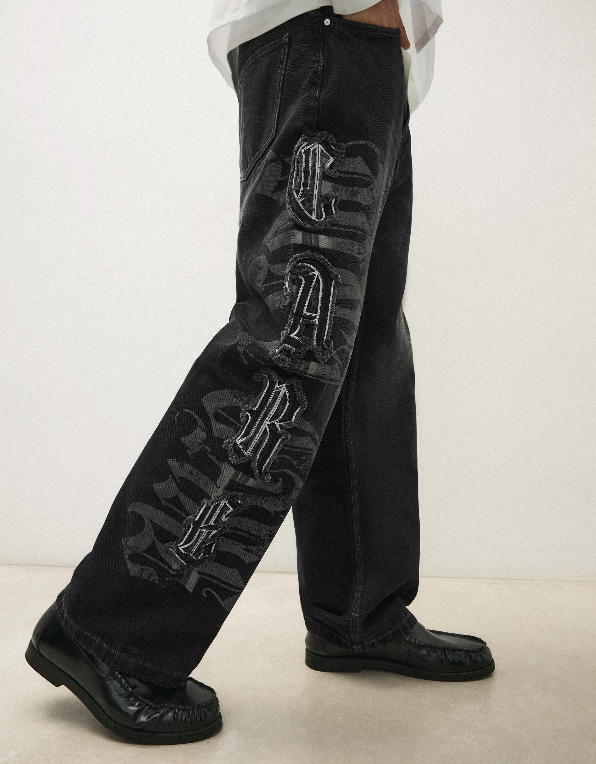 Bershka Baggy Patch Jeans — Noir
