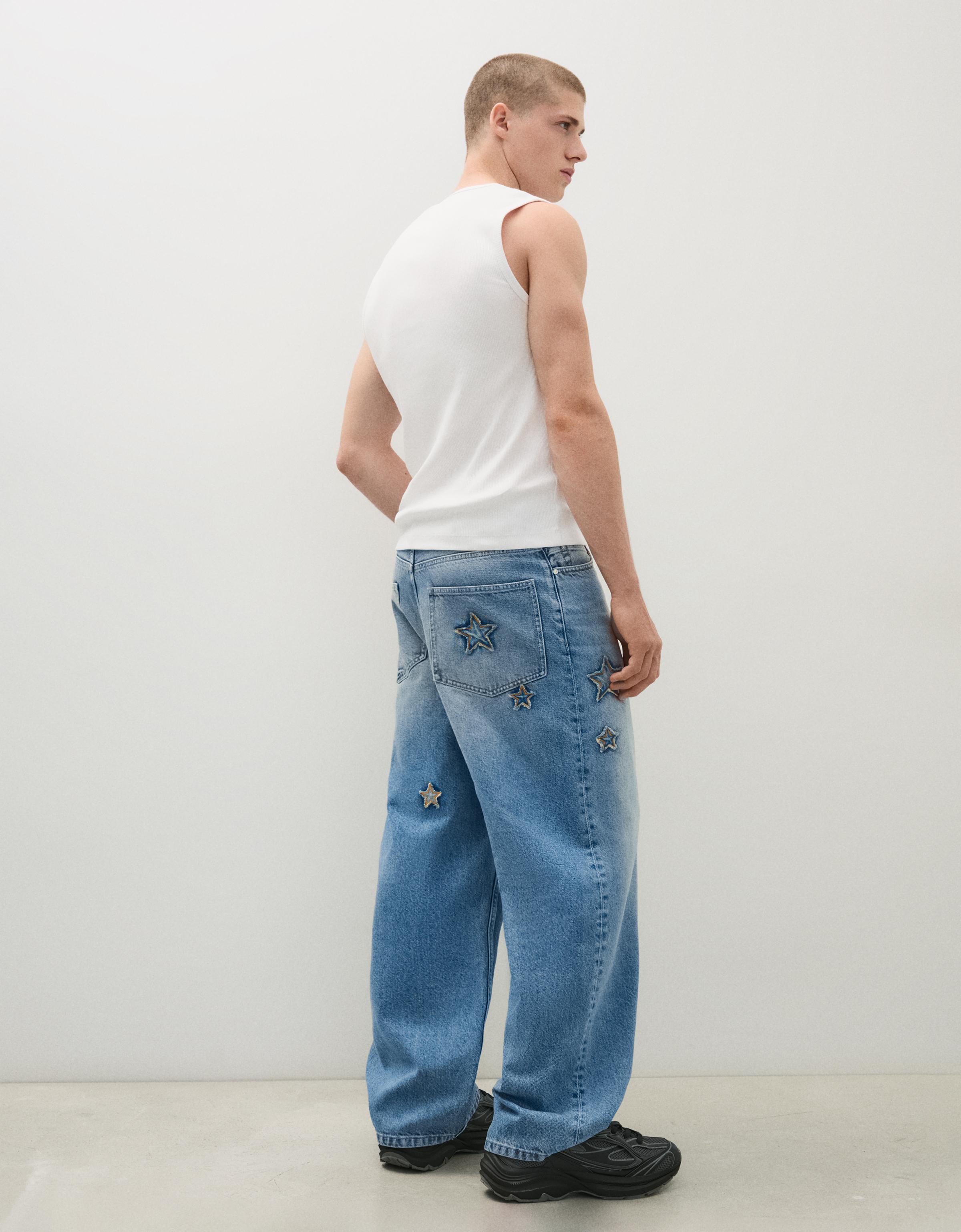 Bershka Baggy Patch Jeans — Bleu lavé