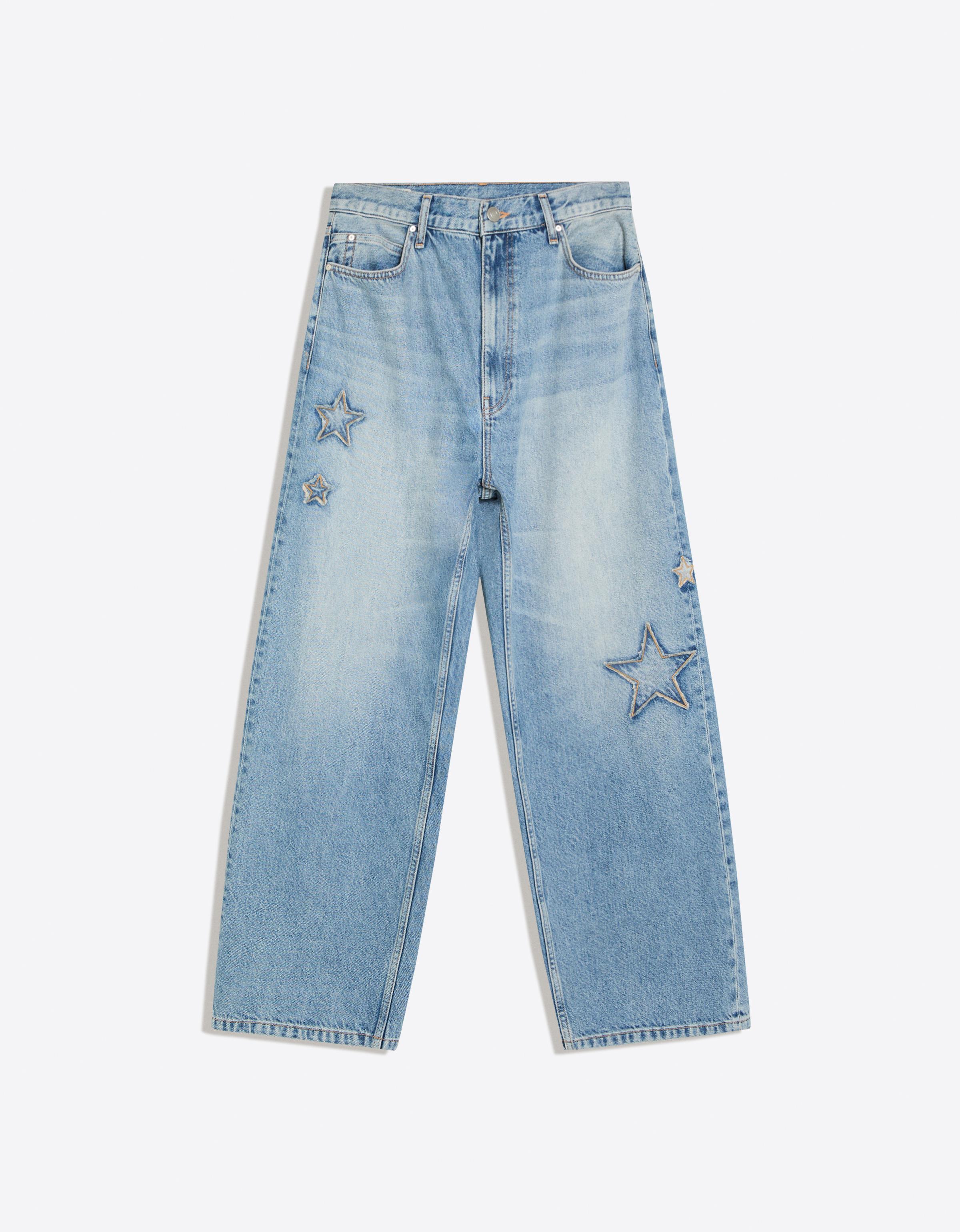 Bershka Baggy Patch Jeans — Bleu lavé