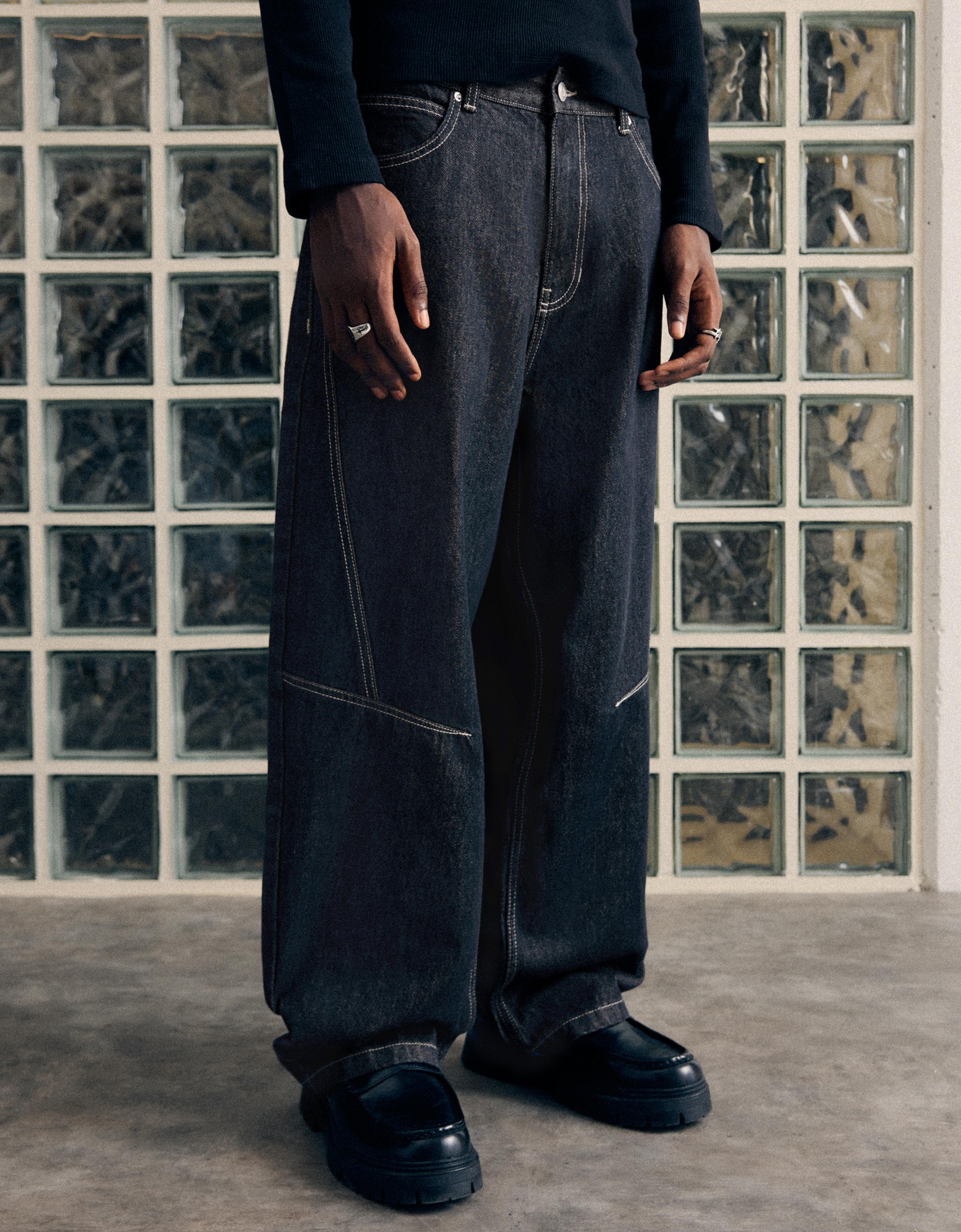 Bershka Balloon Fit Denim Jeans — Marine