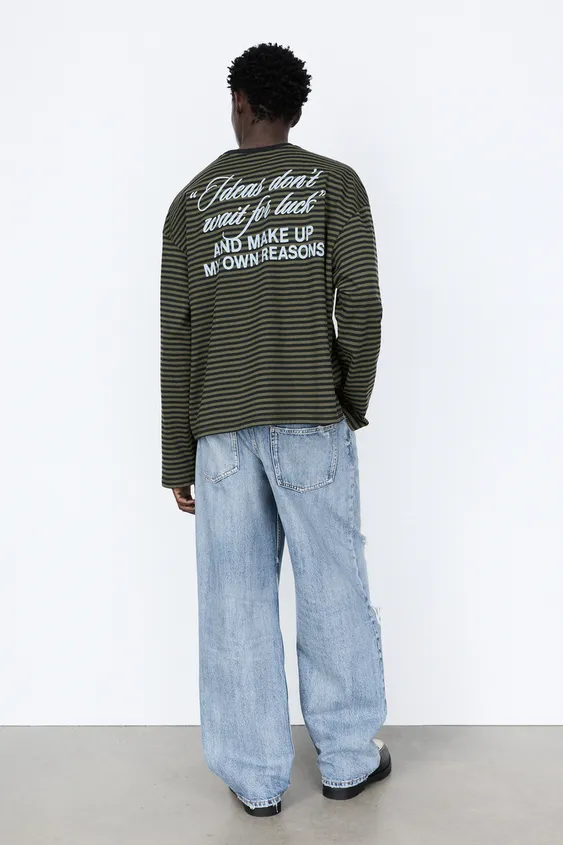 Pull&Bear Striped Long Sleeve T-Shirt — Olive