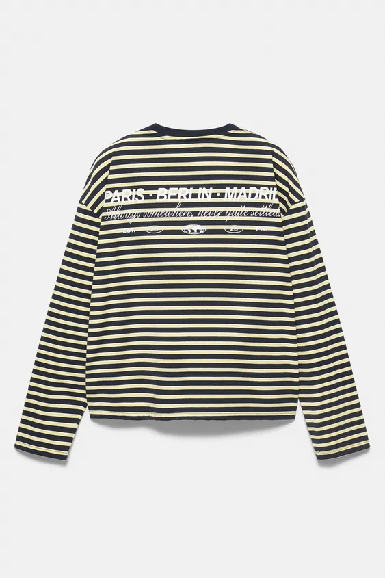 Pull&Bear Striped Long Sleeve T-Shirt — Yellow