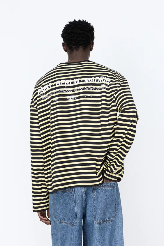 Pull&Bear Striped Long Sleeve T-Shirt — Yellow