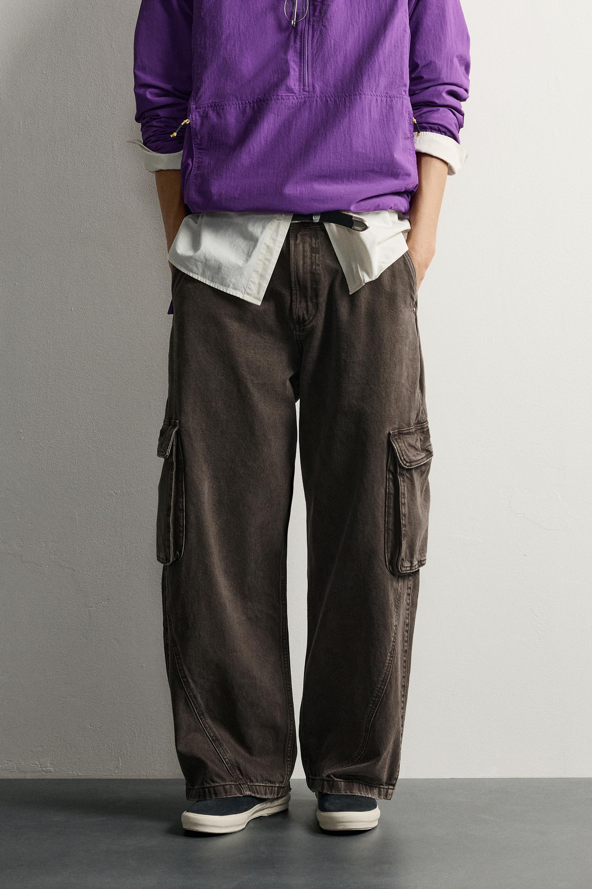 Zara Relaxed Cargo Trousers — Brown