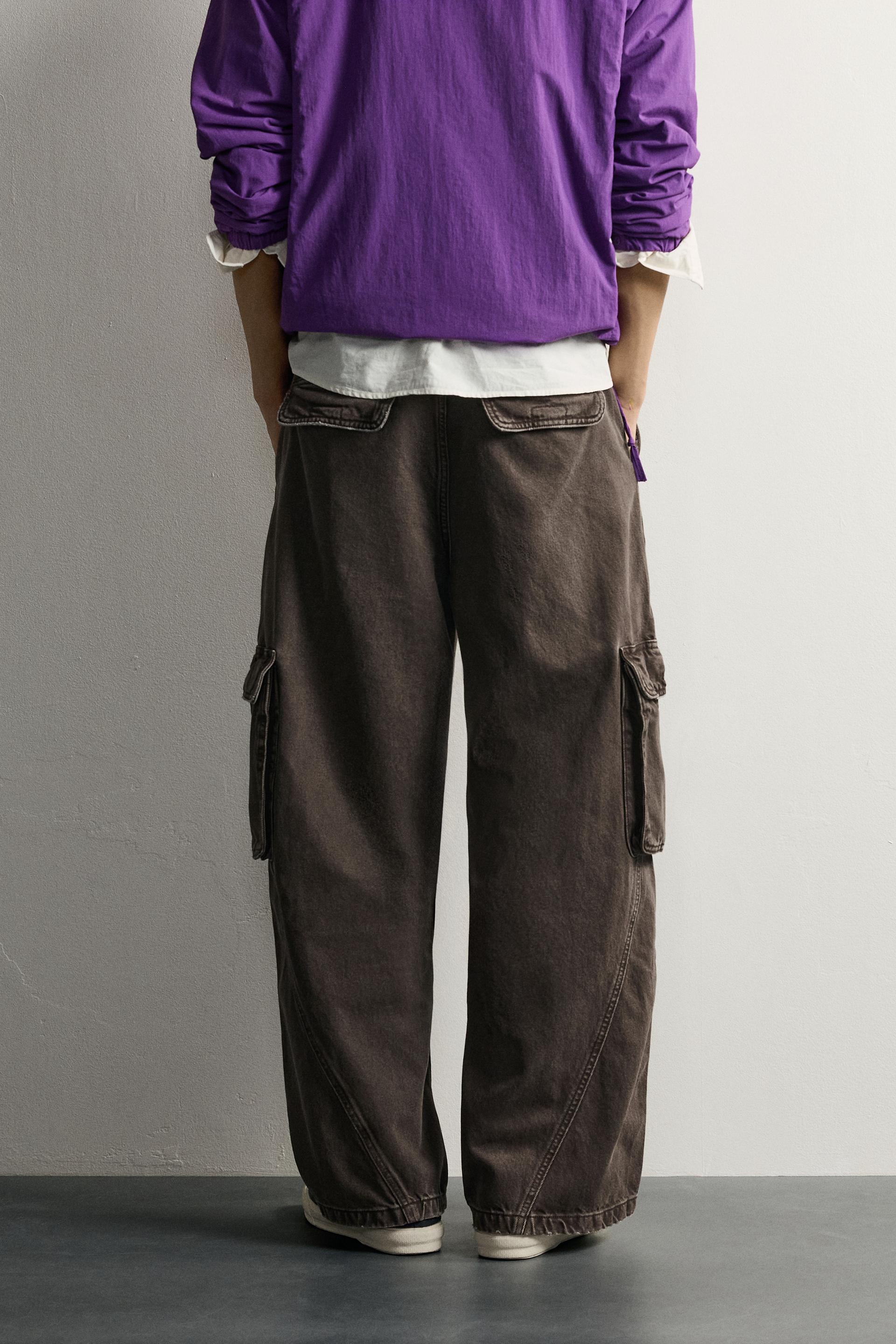 Zara Relaxed Cargo Trousers — Brown