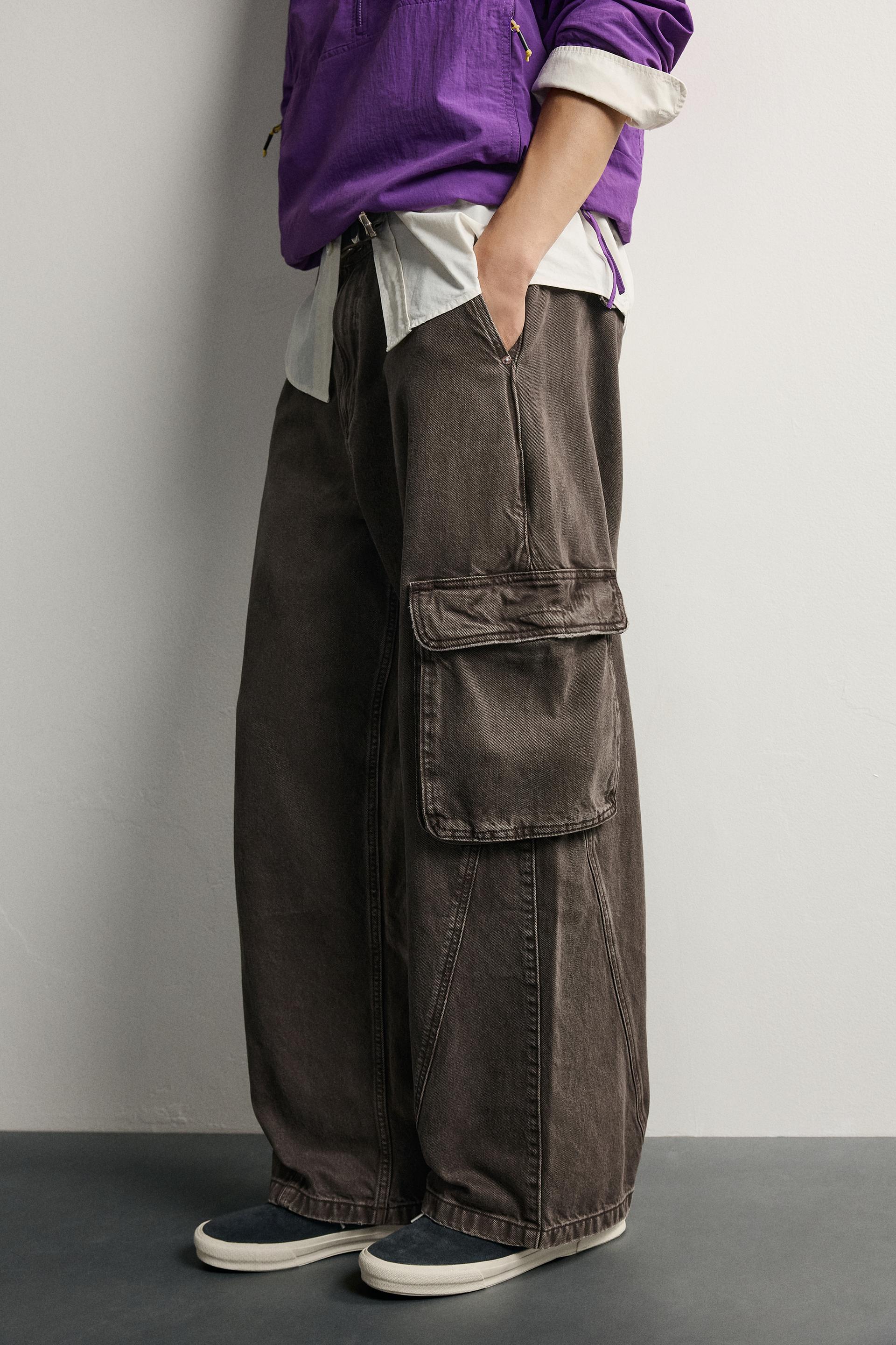 Zara Relaxed Cargo Trousers — Brown