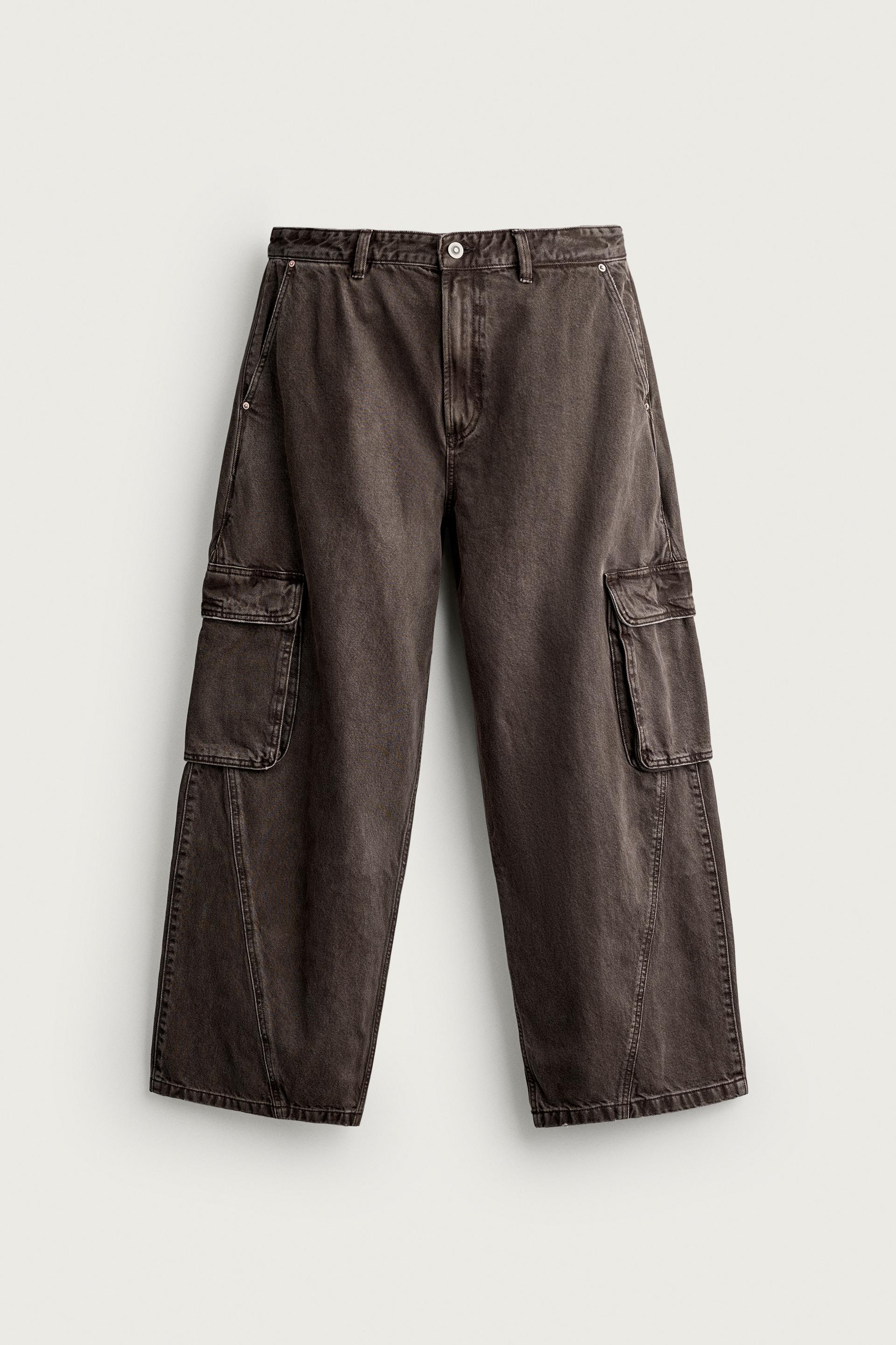Zara Relaxed Cargo Trousers — Brown